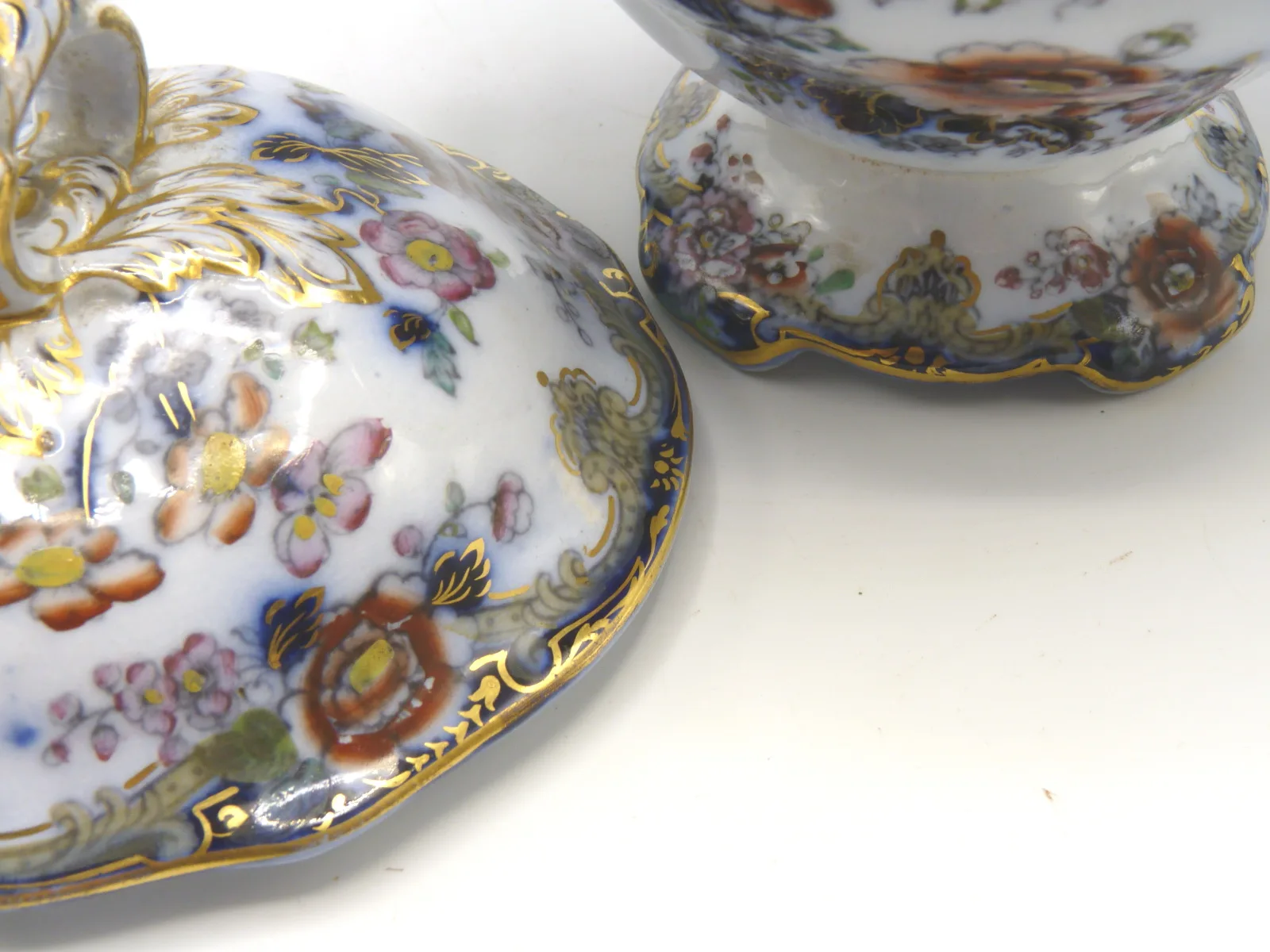 Flow Blue Polychrome Sauce Tureen - Image 8