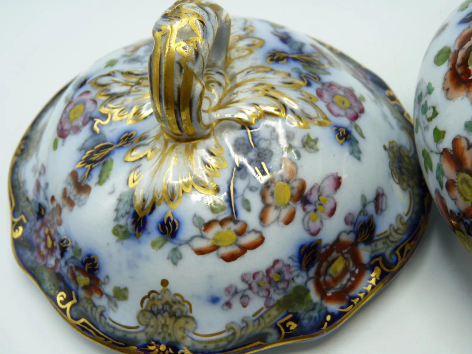 Flow Blue Polychrome Sauce Tureen - Image 12