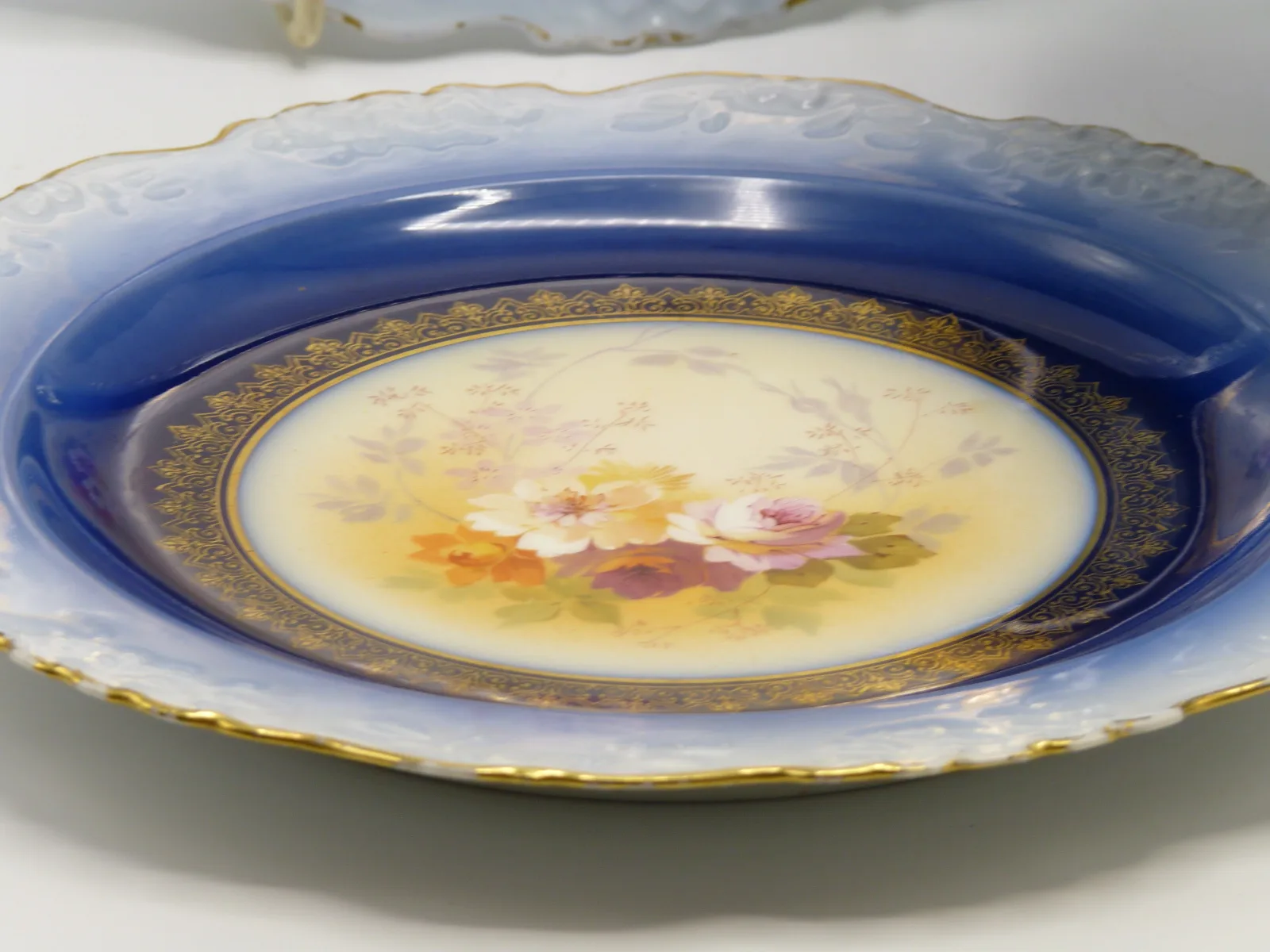 Flow Blue Limoges Compote & 4 Plates - Delicate Floral Designs - Image 8