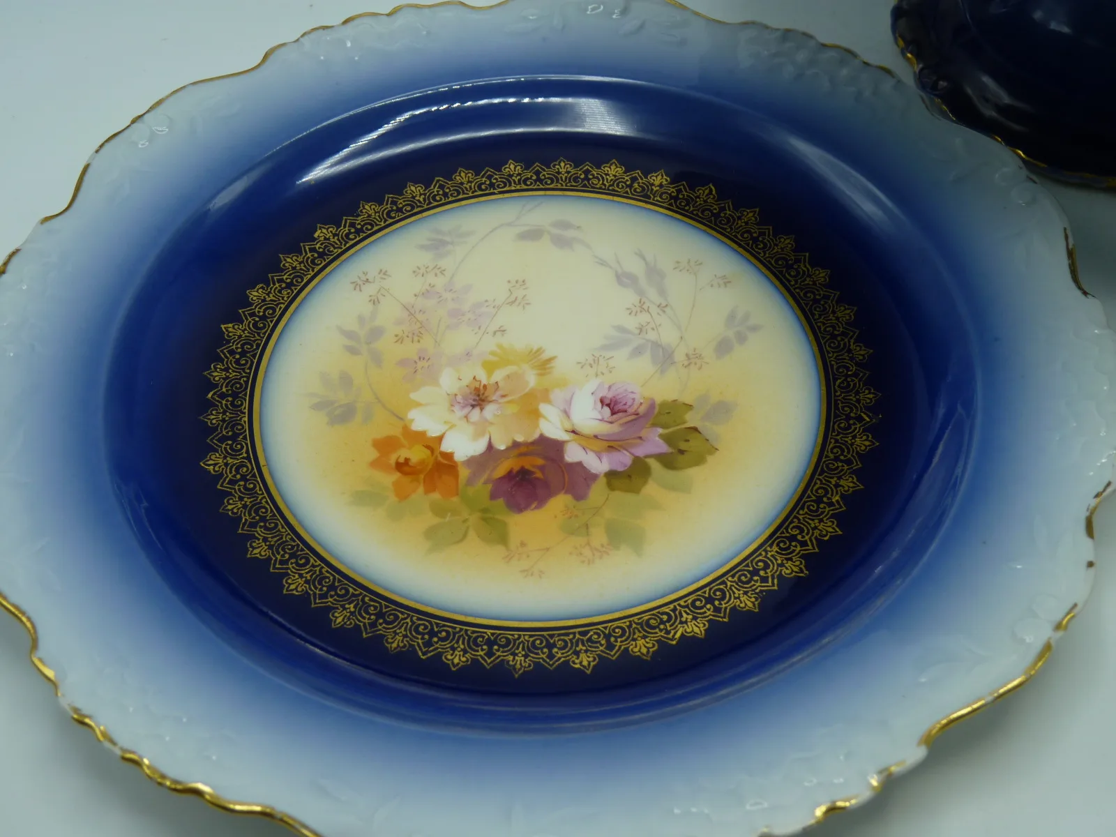 Flow Blue Limoges Compote & 4 Plates - Delicate Floral Designs - Image 10