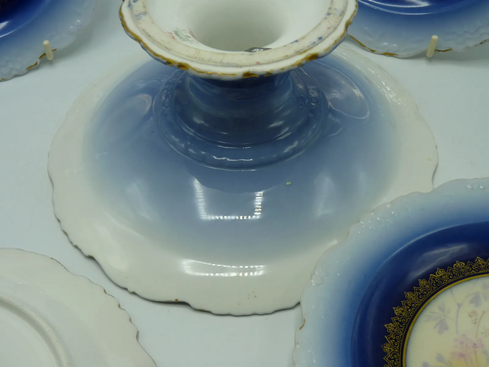 Flow Blue Limoges Compote & 4 Plates - Delicate Floral Designs - Image 14