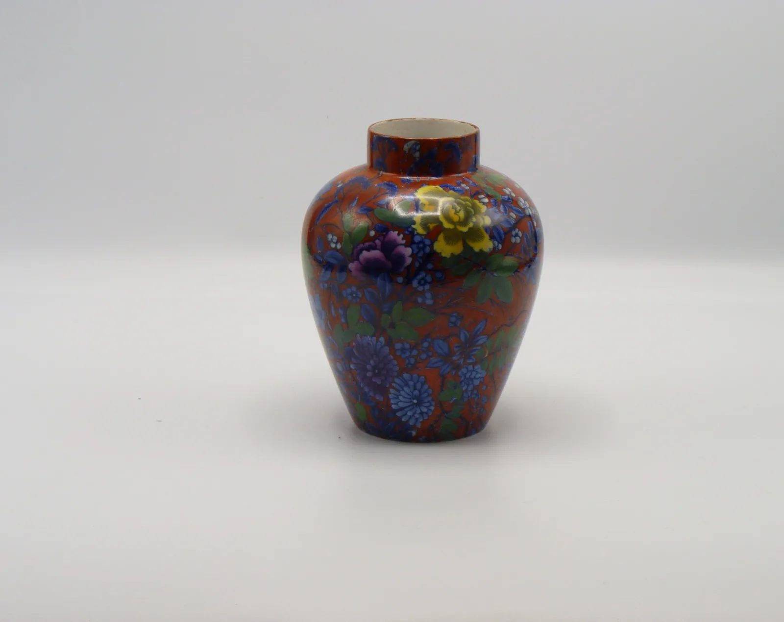 Red Ground Polychrome Vase - Frederick Rhead - Blue