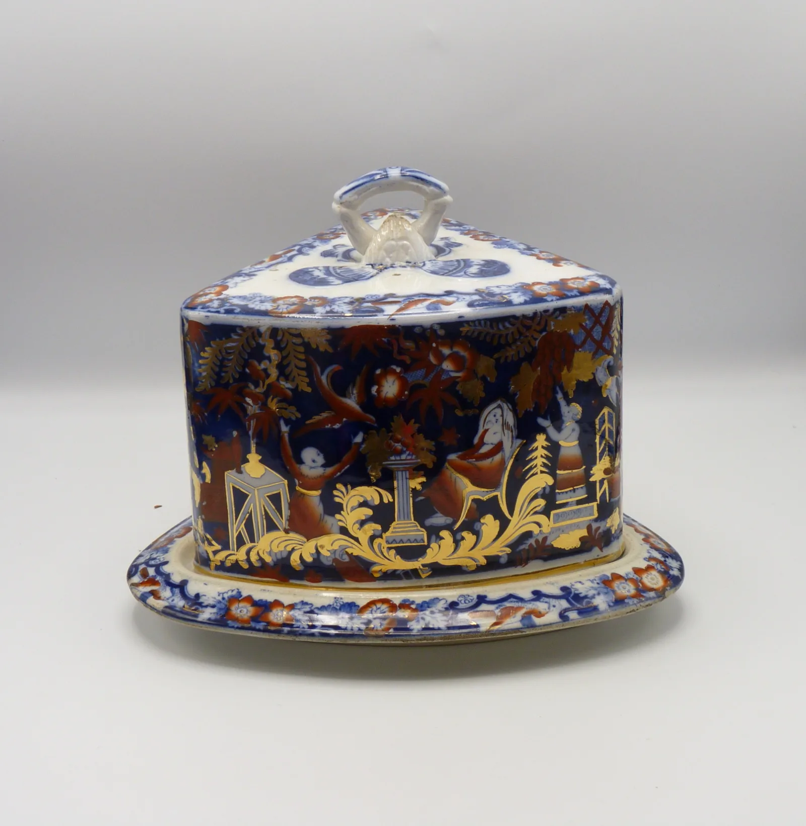 Stunning Flow Blue Polychrome Victorian Cheese Dish -Wedge Shape - Image 12