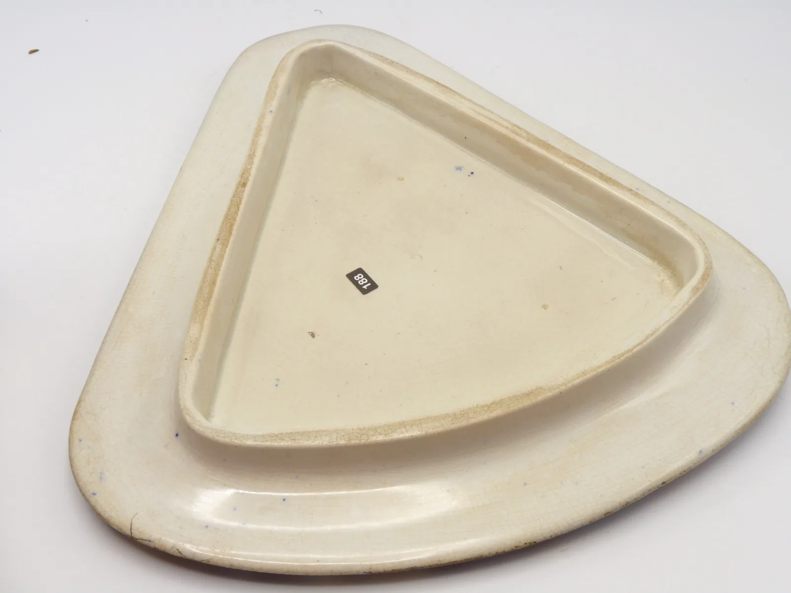 Stunning Flow Blue Polychrome Victorian Cheese Dish -Wedge Shape - Image 7