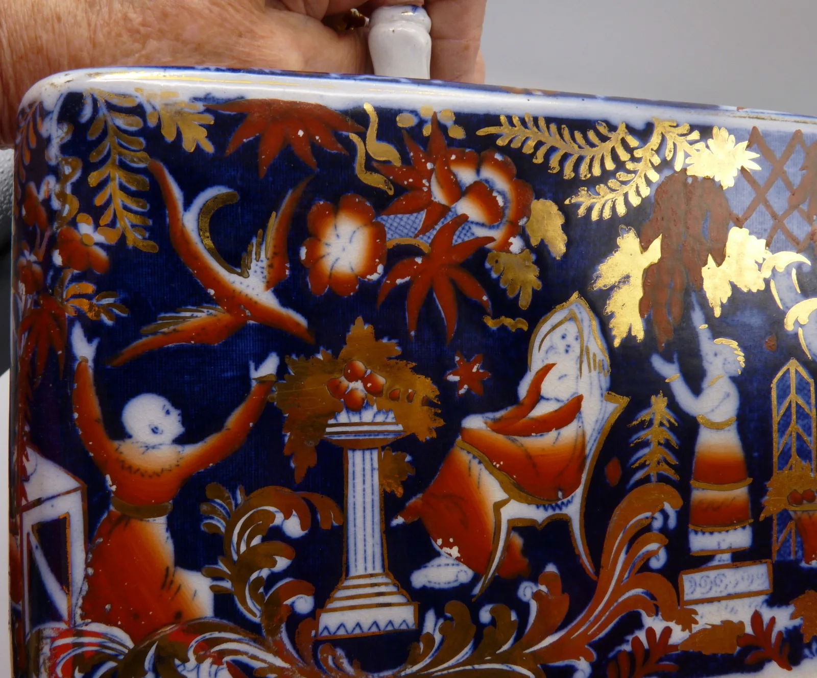 Stunning Flow Blue Polychrome Victorian Cheese Dish -Wedge Shape - Image 4