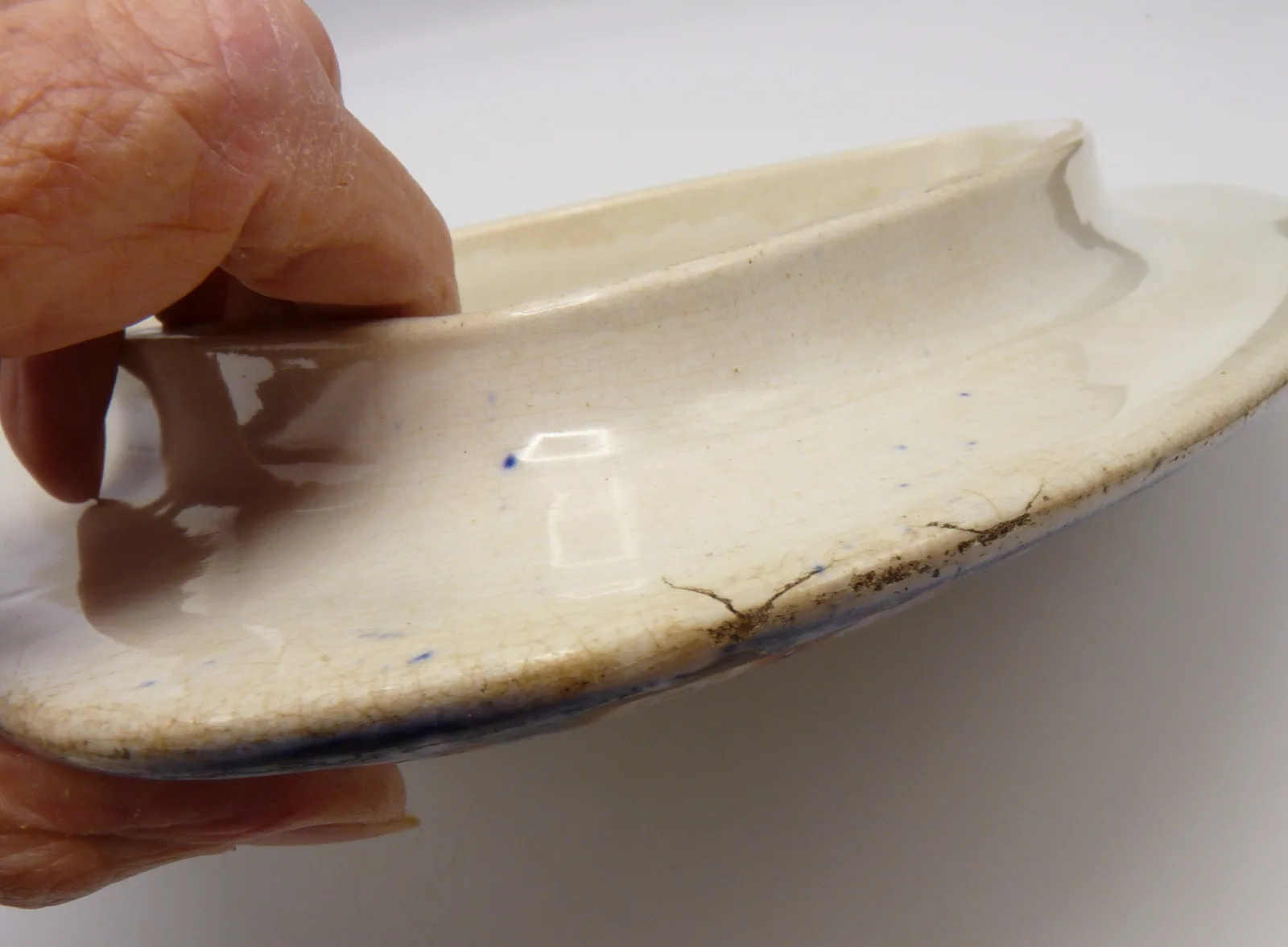 Stunning Flow Blue Polychrome Victorian Cheese Dish -Wedge Shape - Image 3