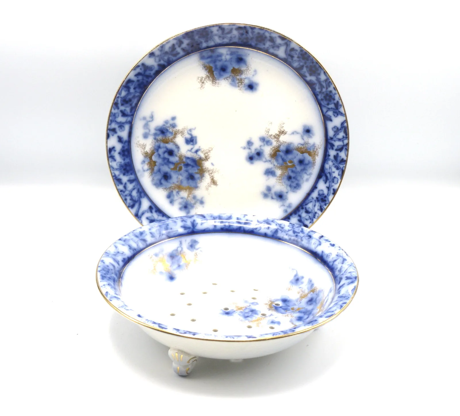 Flow Blue Dish/Drainer & Under Plate - Image 3