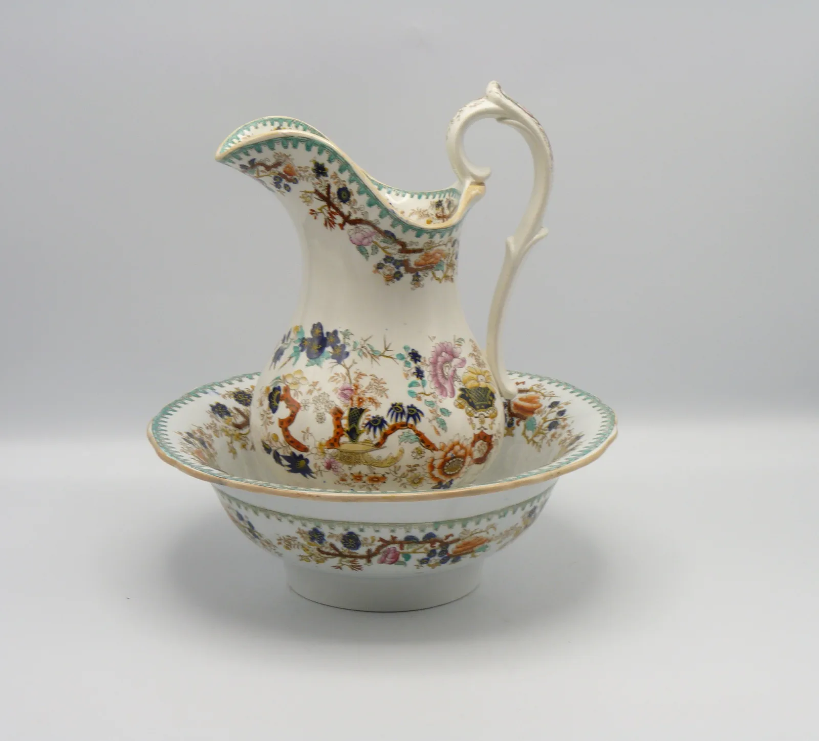 Child's Polychrome Water Jug and Wash Bowl