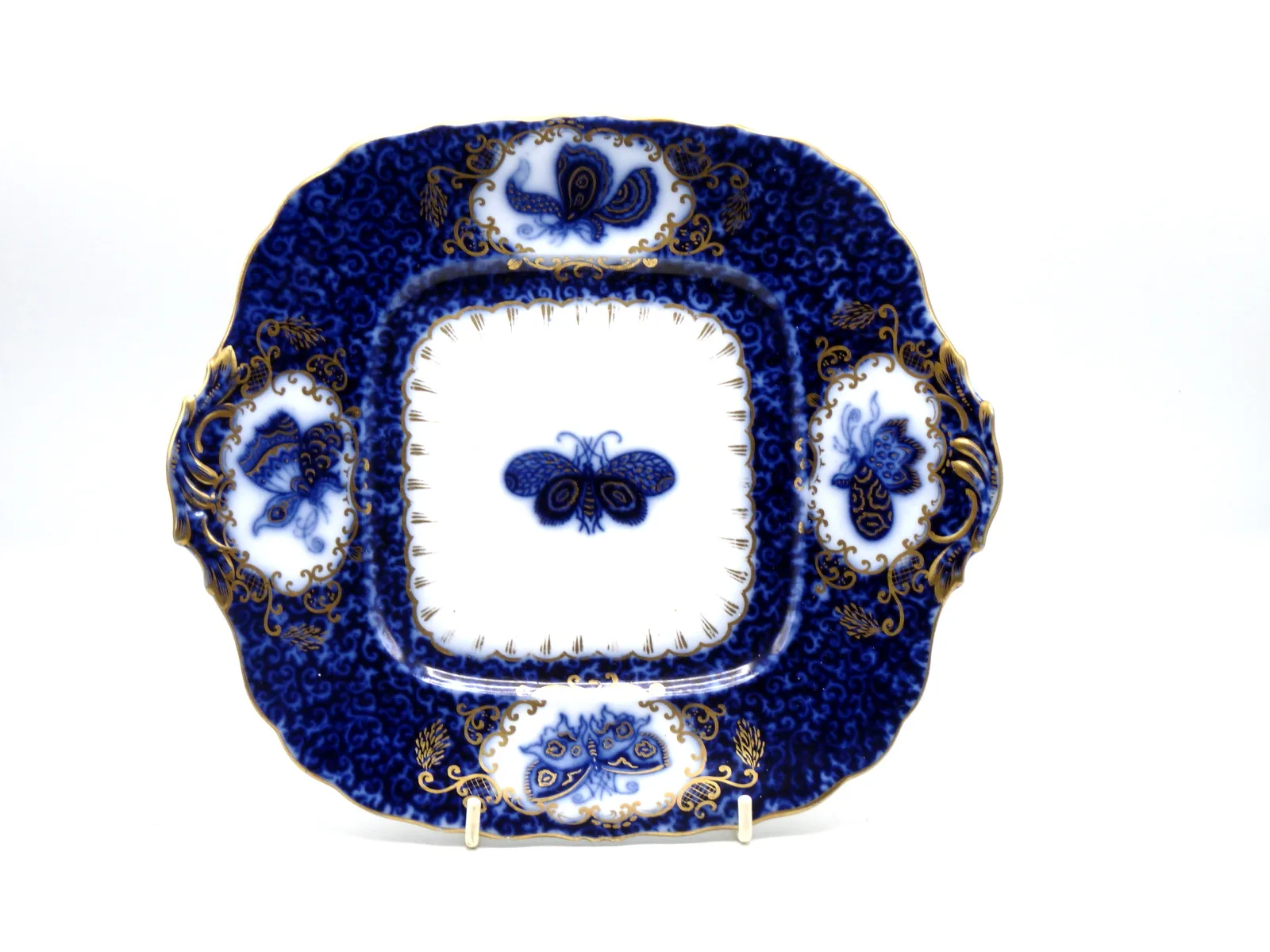 S.Alcock Tab Handled Cake Plate - Butterflies