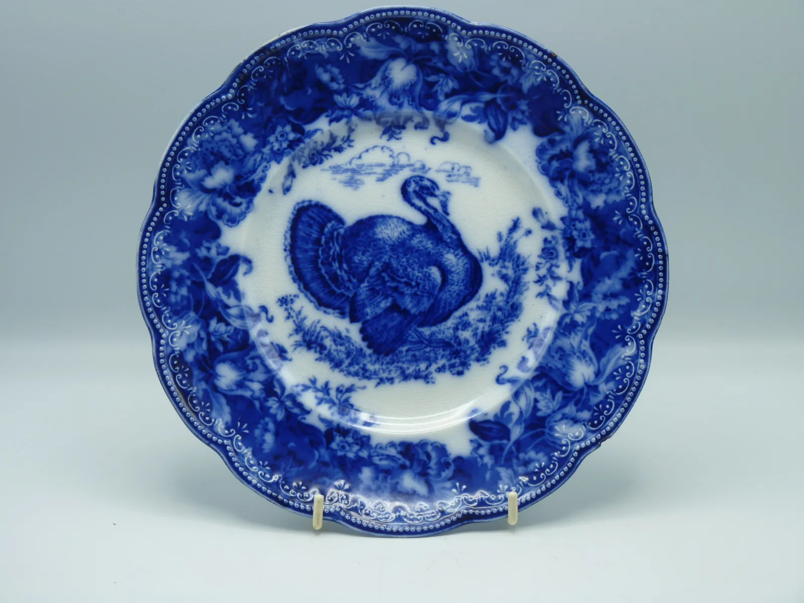 Flow Blue Clytie Turkey Plate - Image 9