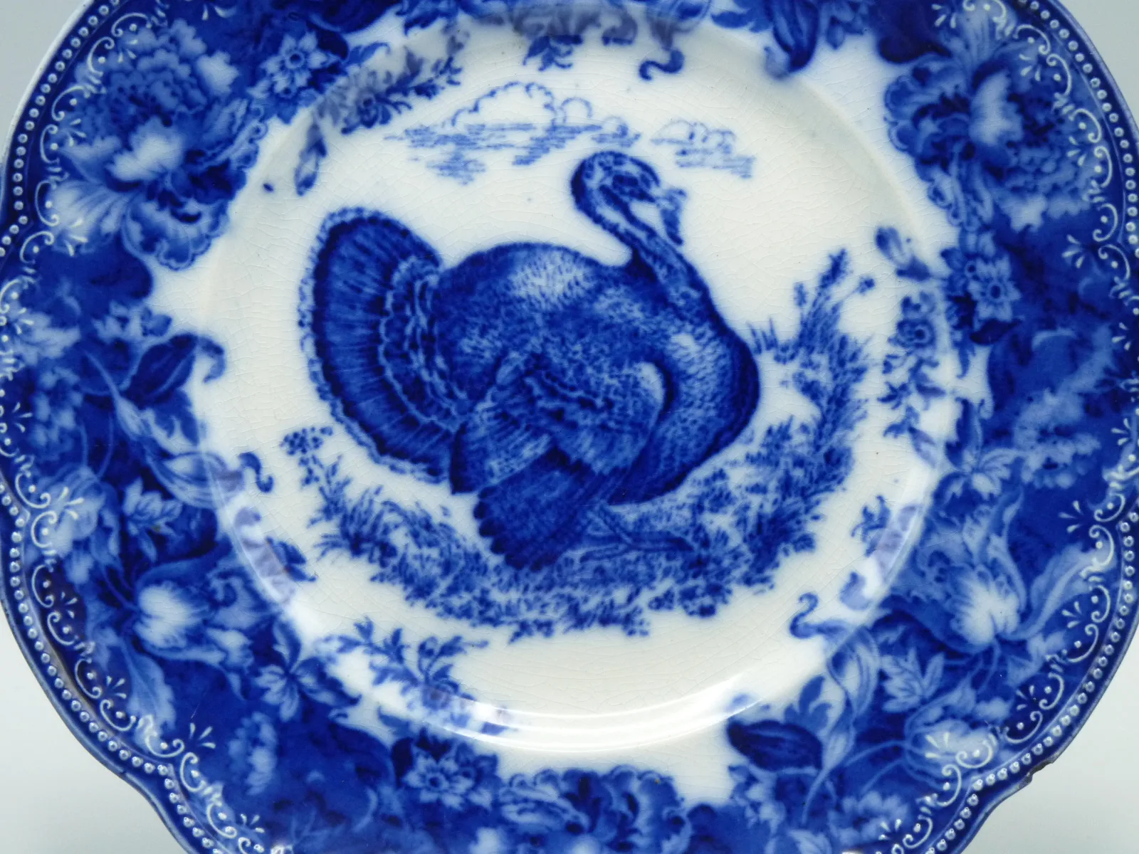 Flow Blue Clytie Turkey Plate - Image 8