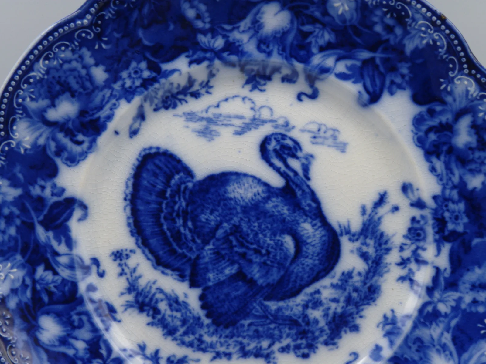 Flow Blue Clytie Turkey Plate - Image 4