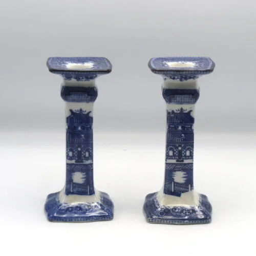 Doulton Flow Blue Willow Candlesticks