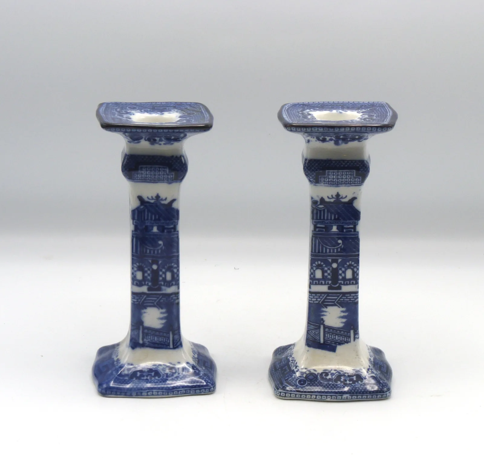 Doulton Flow Blue Willow Candlesticks