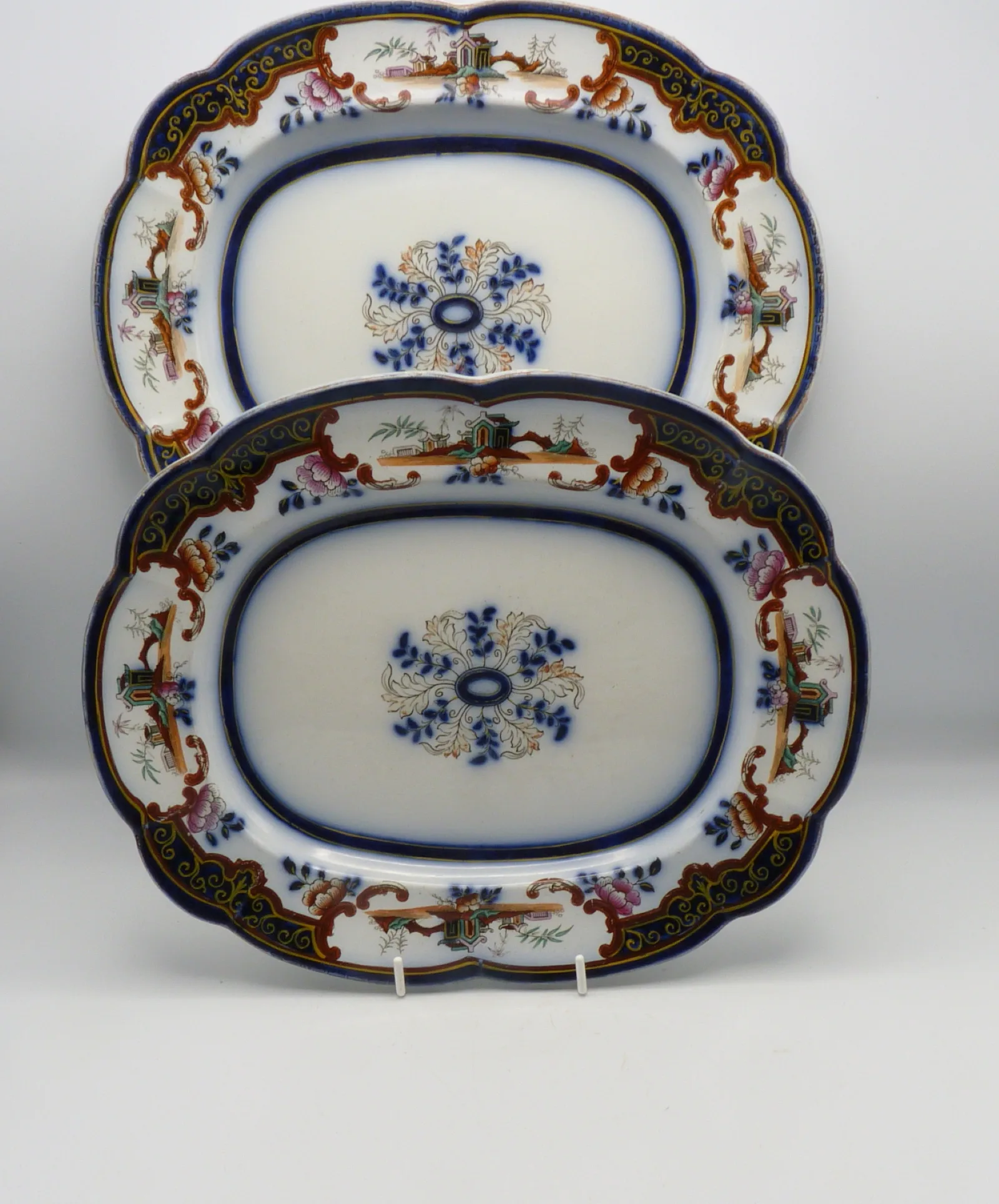 Flow Blue Polychrome 13 inch Platter