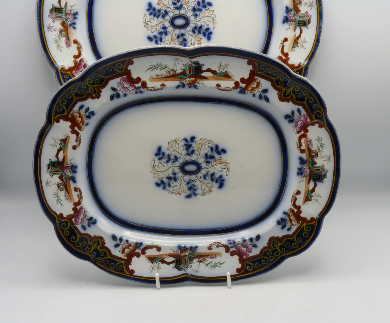 Flow Blue Polychrome 13 inch Platter - Image 4