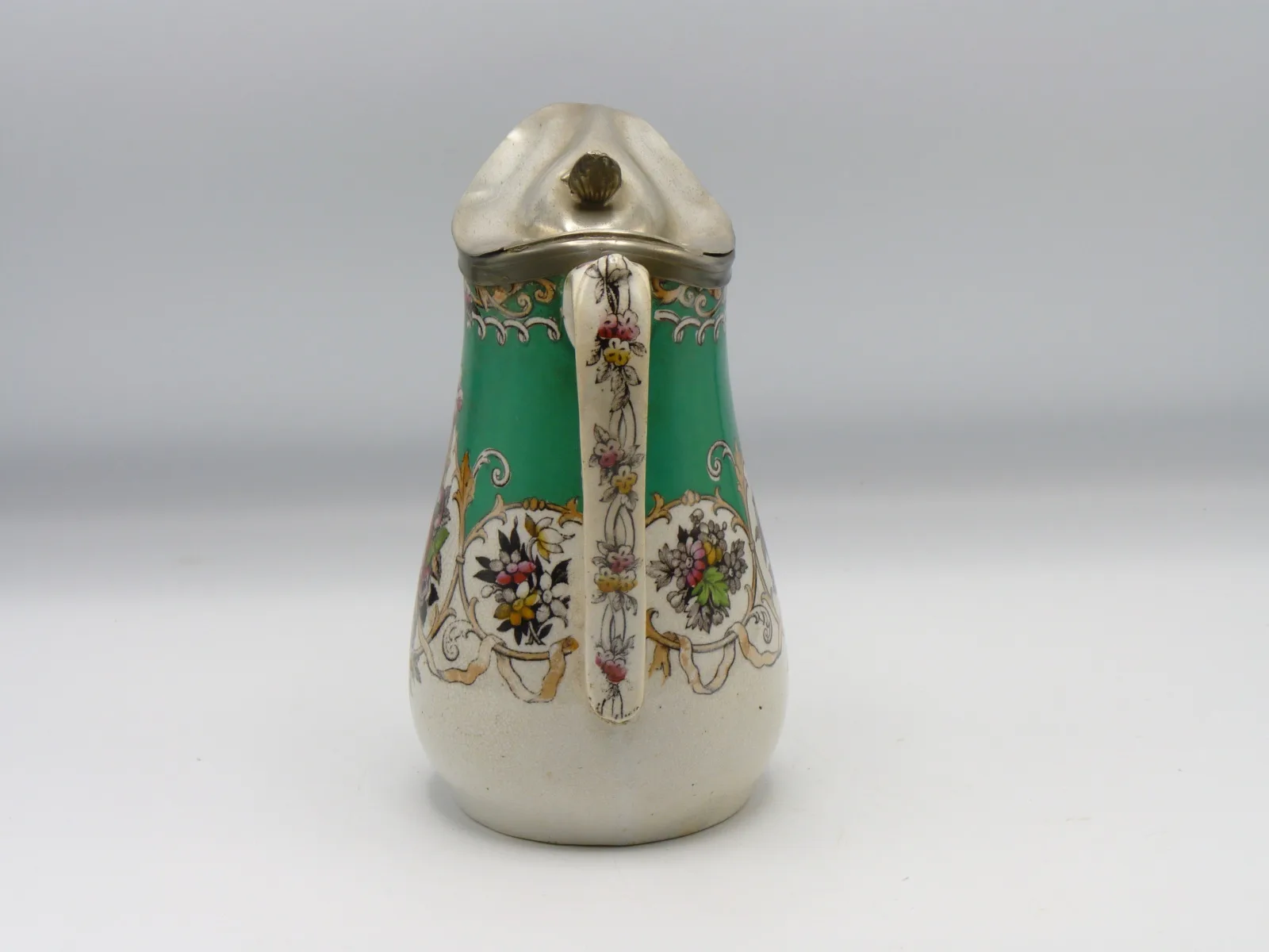Green Ground Polychrome Syrup Pitcher - Image 13