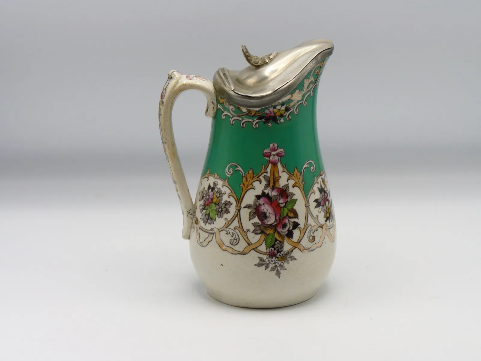 Green Ground Polychrome Syrup Pitcher - Image 12