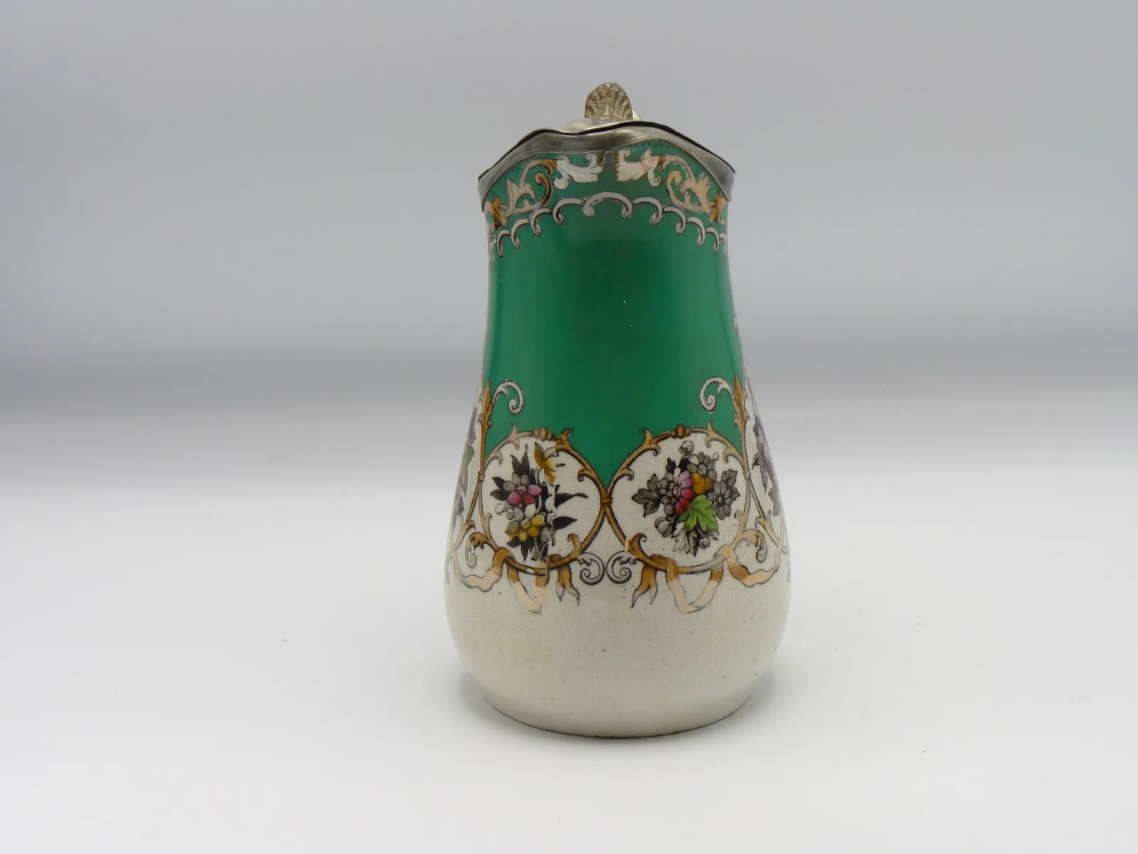 Green Ground Polychrome Syrup Pitcher - Image 11