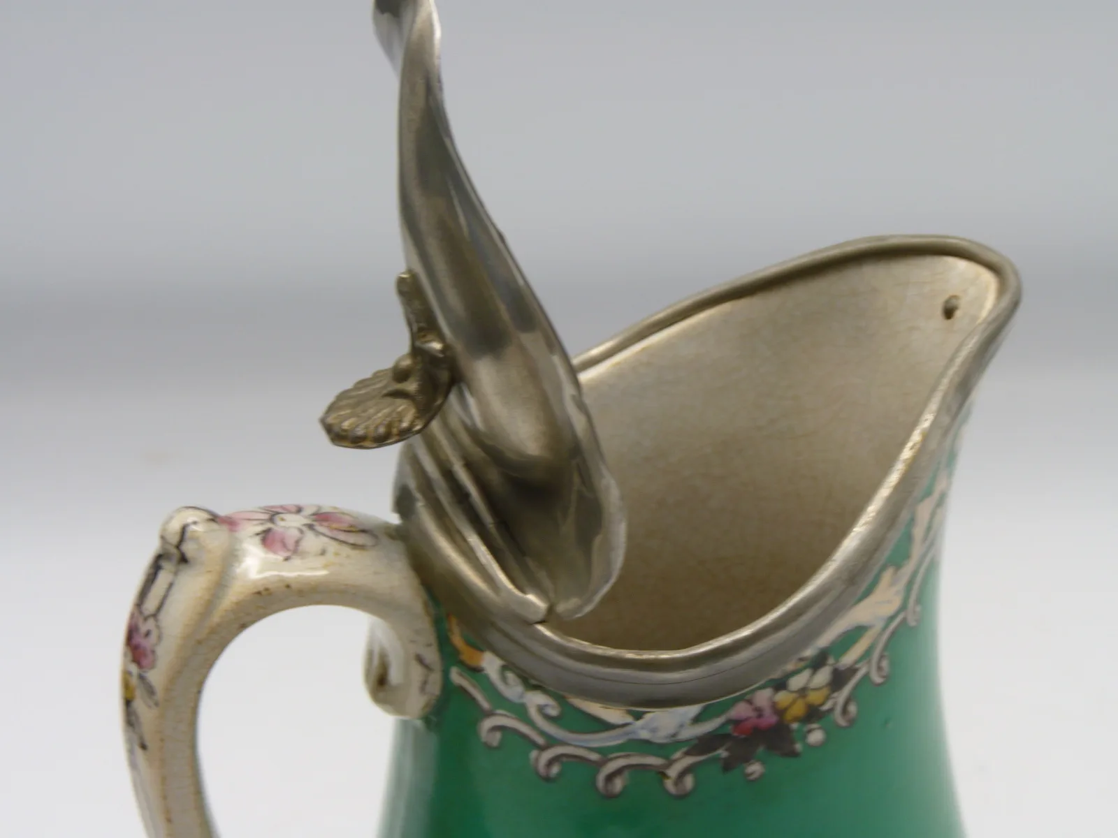 Green Ground Polychrome Syrup Pitcher - Image 9