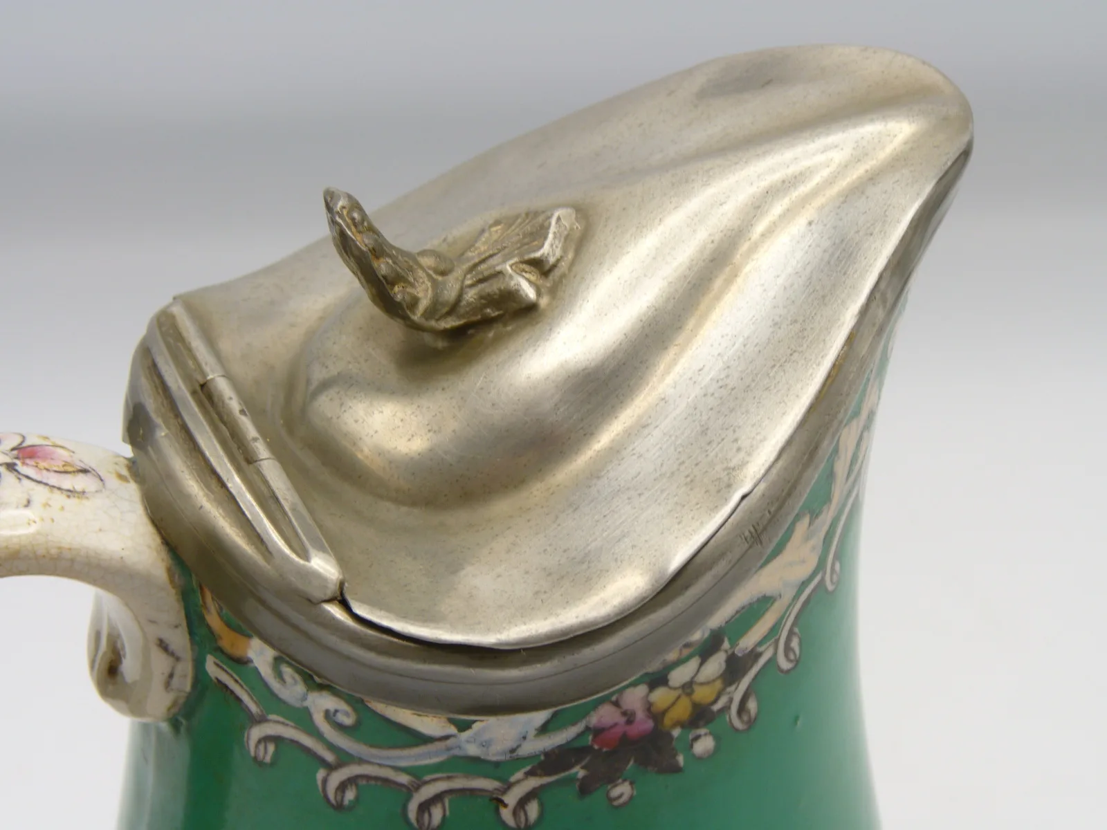 Green Ground Polychrome Syrup Pitcher - Image 8