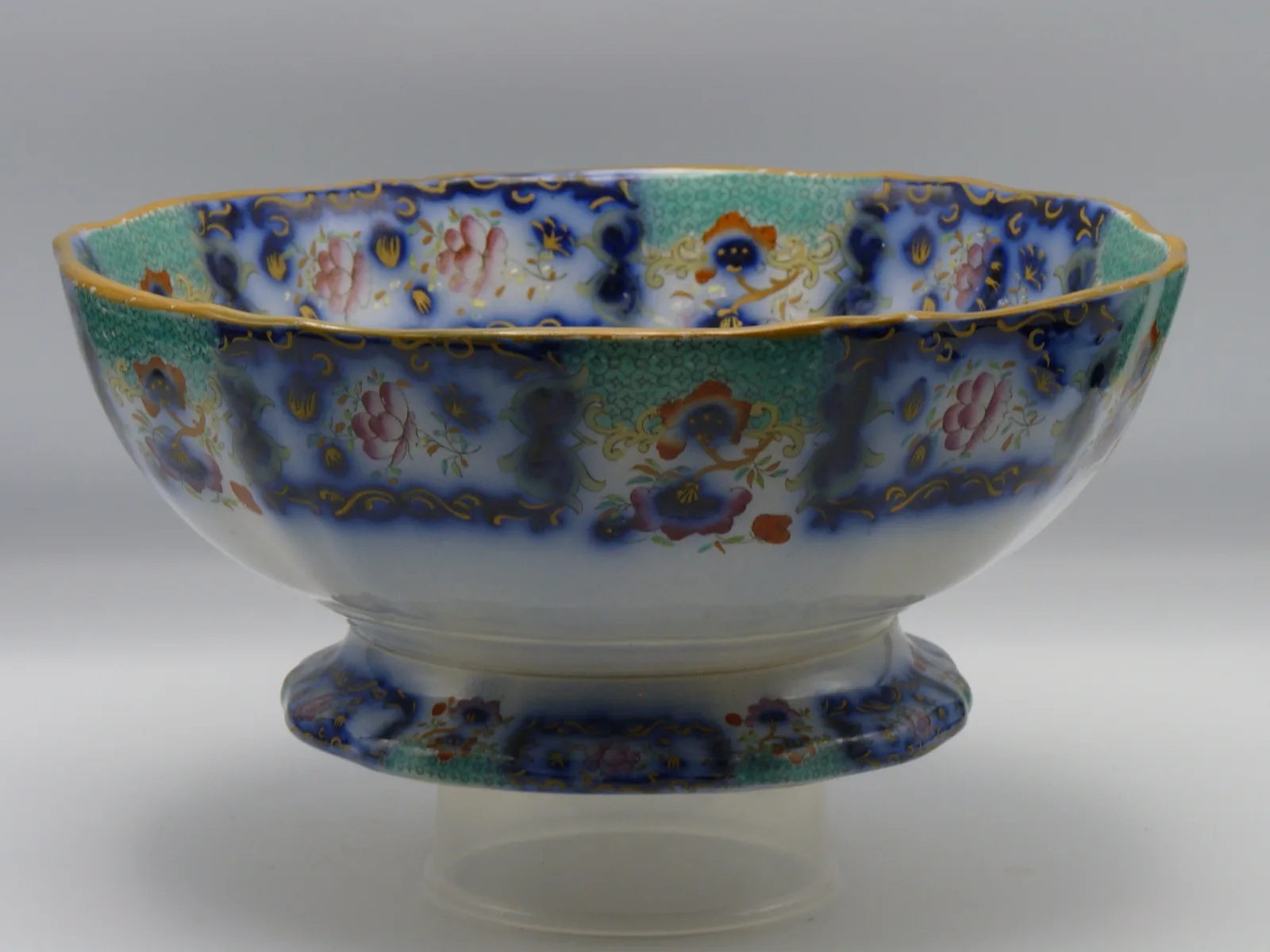 Samuel Alcock - Flow Blue Polychrome Footed Bowl - - Image 9