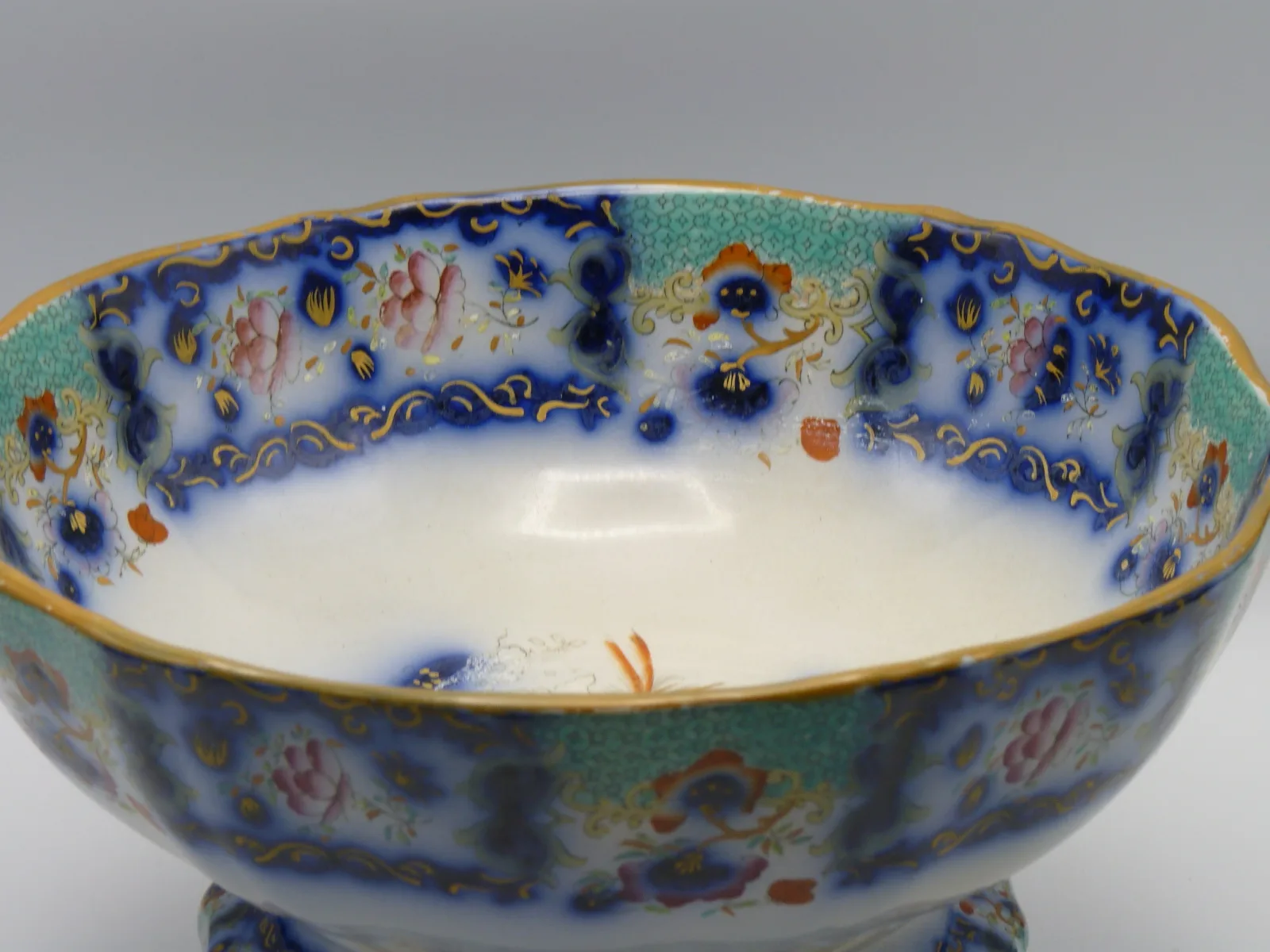 Samuel Alcock - Flow Blue Polychrome Footed Bowl - - Image 8
