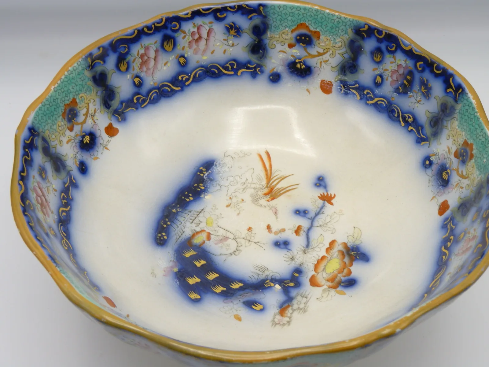 Samuel Alcock - Flow Blue Polychrome Footed Bowl - - Image 7