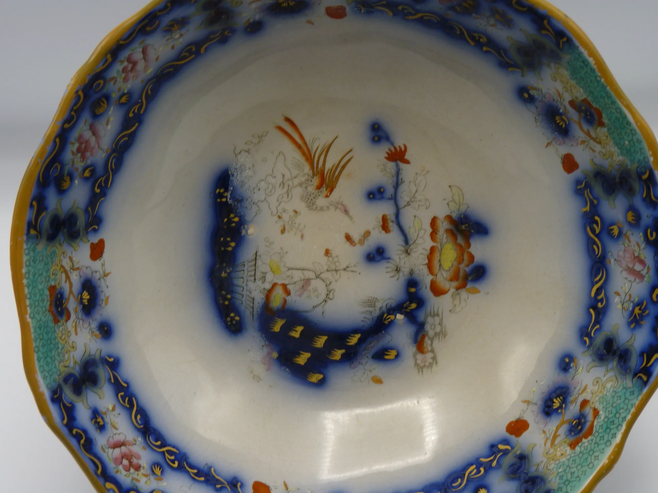 Samuel Alcock - Flow Blue Polychrome Footed Bowl - - Image 2