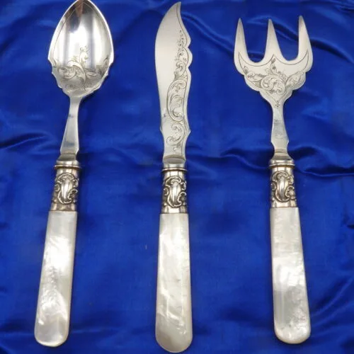 Mother of Pearl Handled  Bread Fork, Butter Knife  & Jam Spoon -
