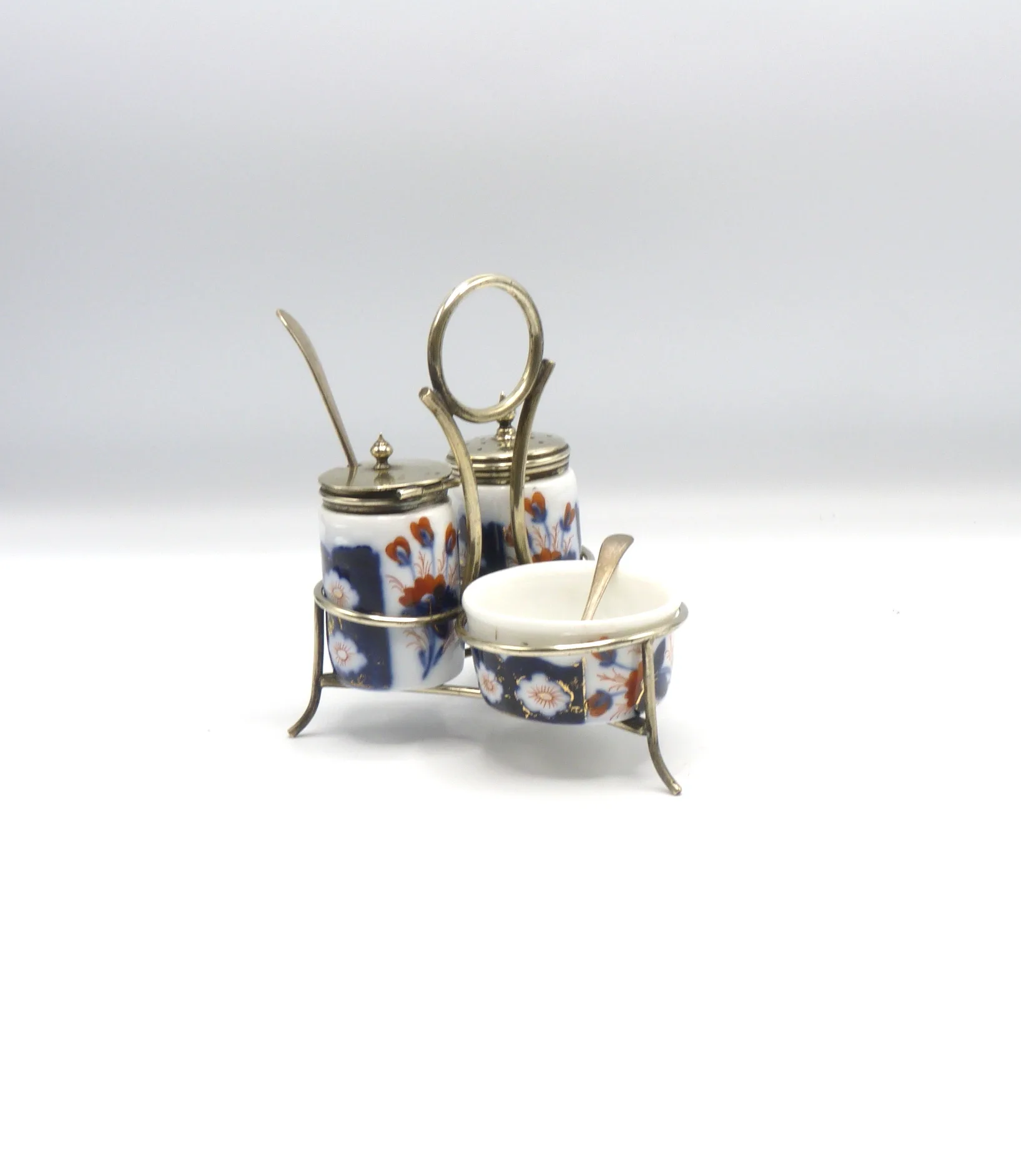 Attractive Imari  Colours - Polychrome - Cruet - Salt Pepper & Mustard