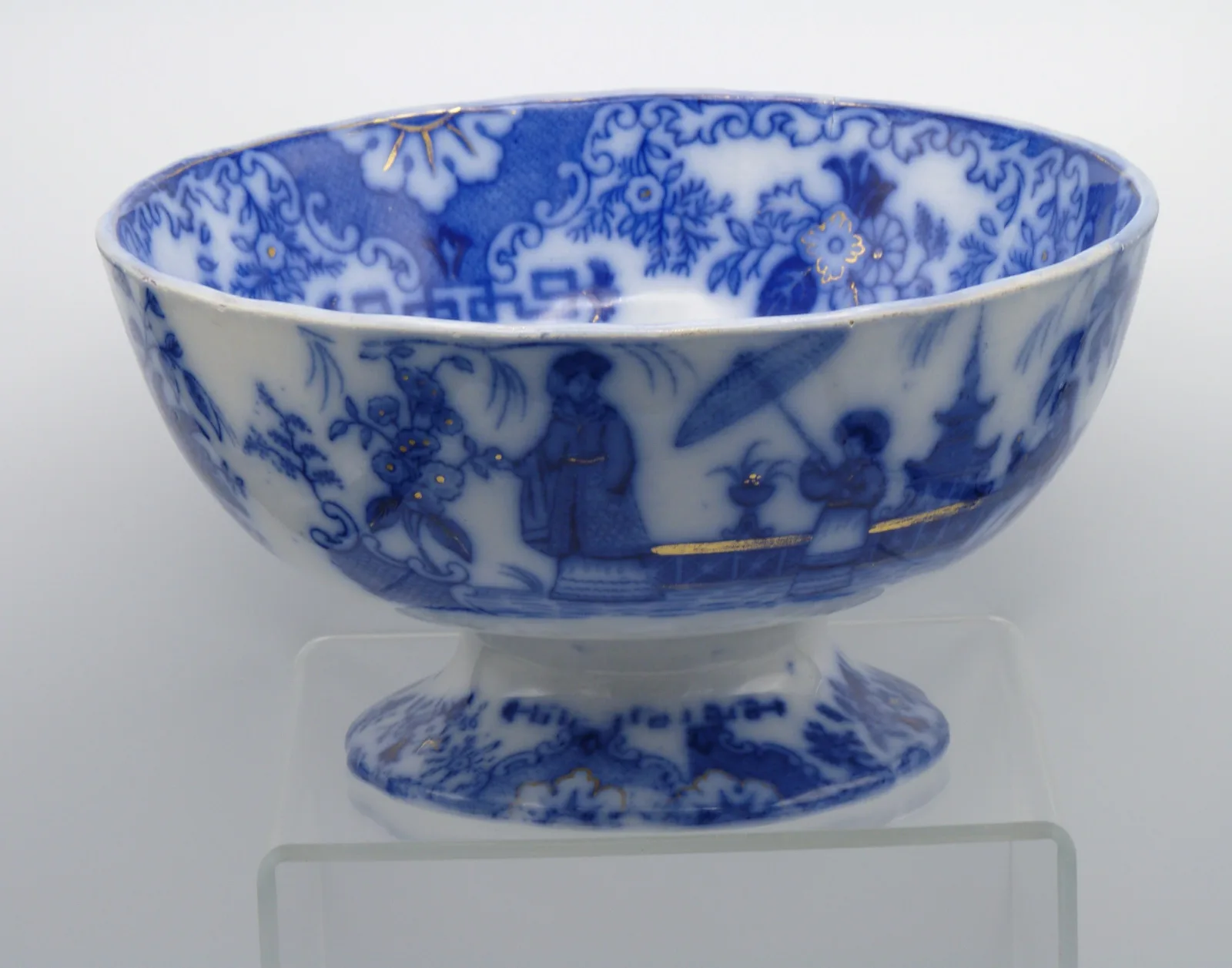 Flow Blue Punch Bowl - Oriental Design -
