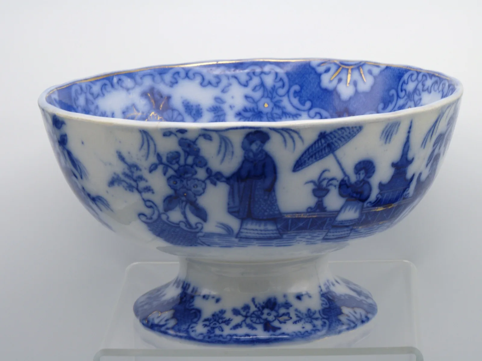 Flow Blue Punch Bowl - Oriental Design - - Image 3