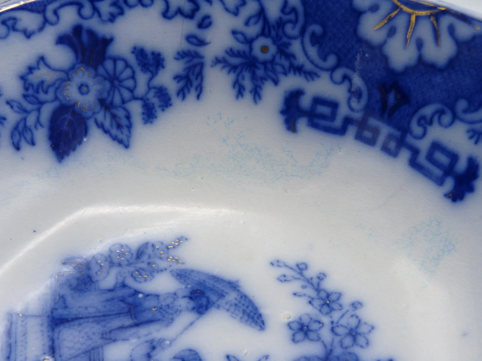Flow Blue Punch Bowl - Oriental Design - - Image 6