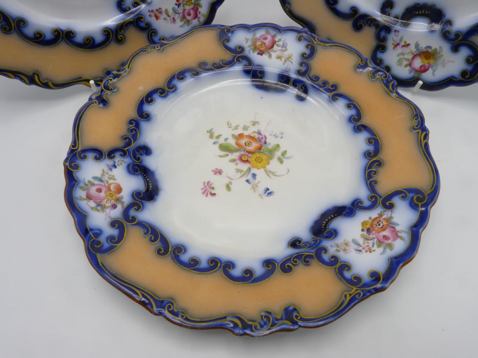 Pretty Flow Blue and Peach Ground Dessert Plate - Note Price Quoted Is For 1 Plate - Image 2
