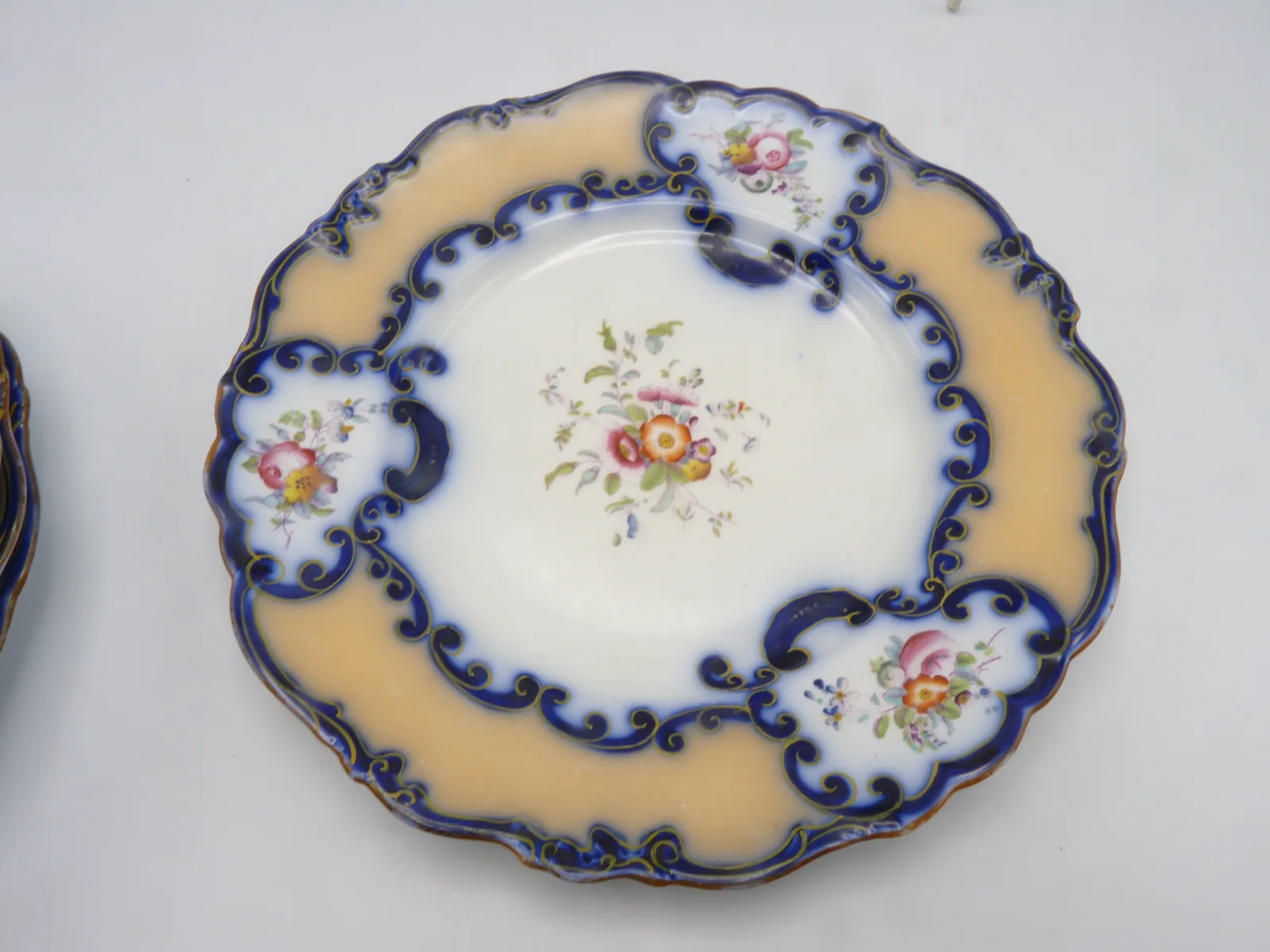 Pretty Flow Blue and Peach Ground Dessert Plate - Note Price Quoted Is For 1 Plate - Image 8