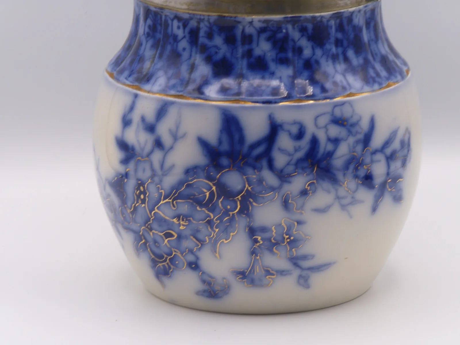 Flow Blue Biscuit Barrel – Silver Plated Fitments - Image 3