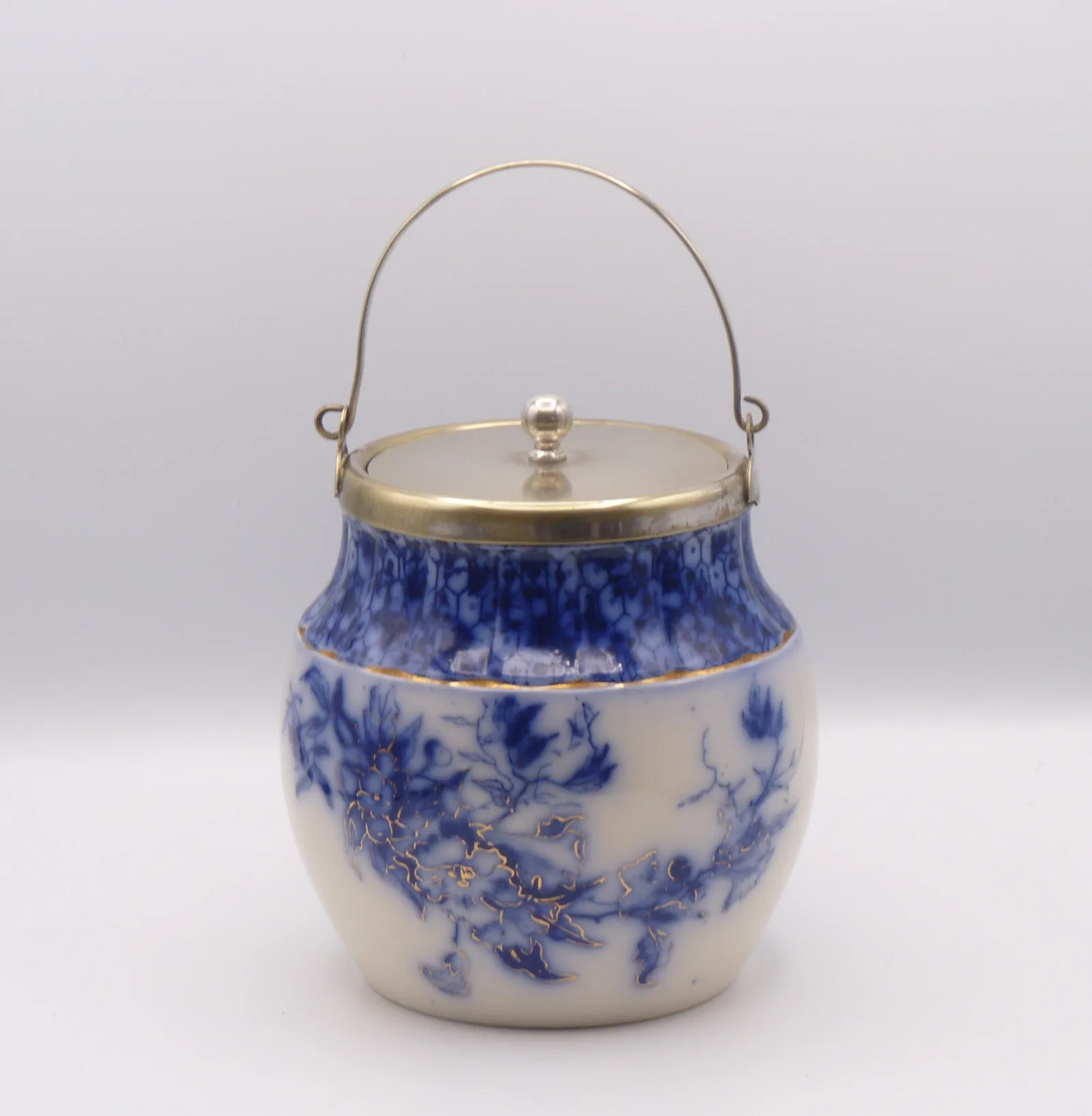 Flow Blue Biscuit Barrel – Silver Plated Fitments - Image 5