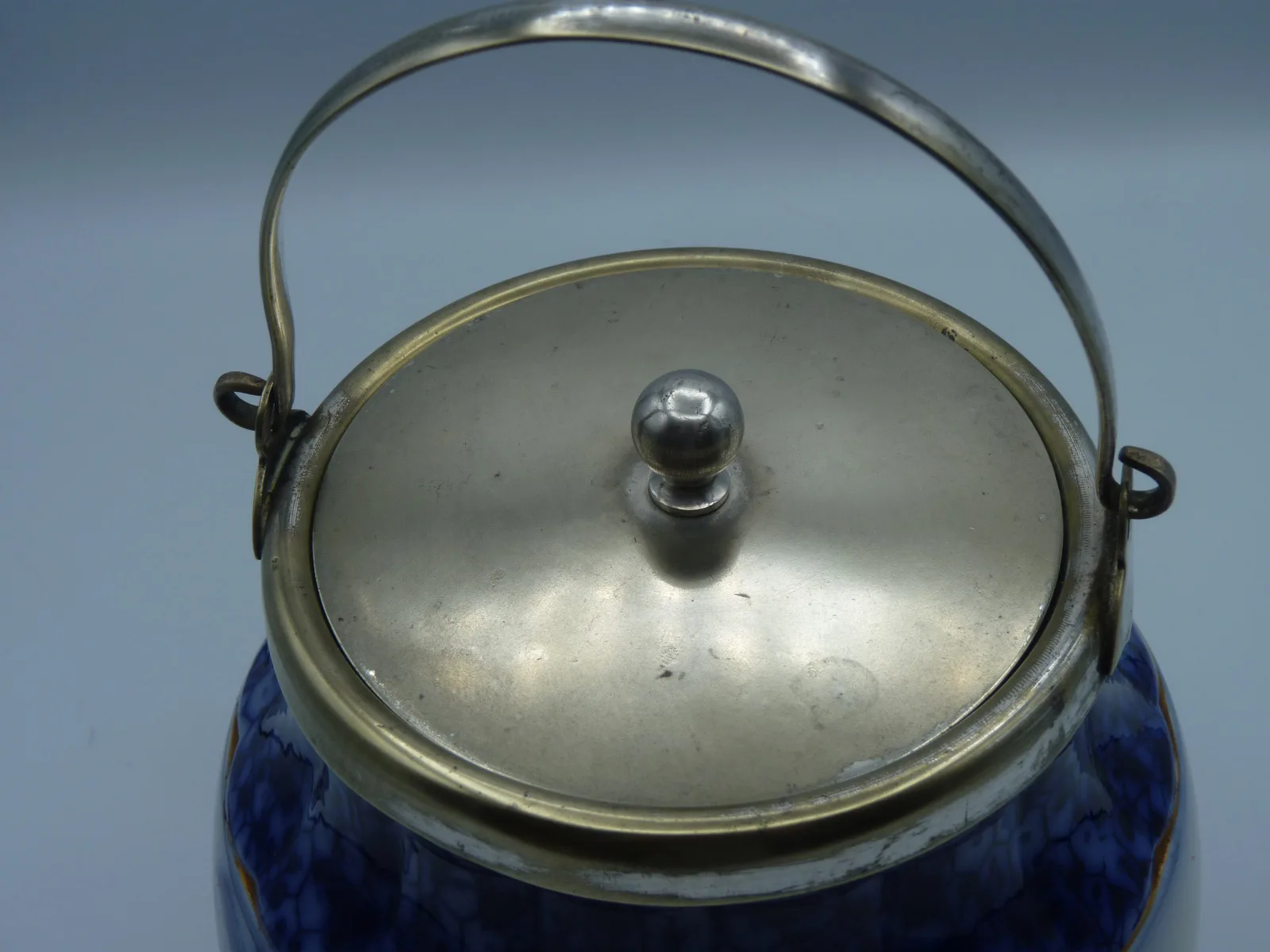 Flow Blue Biscuit Barrel – Silver Plated Fitments - Image 8