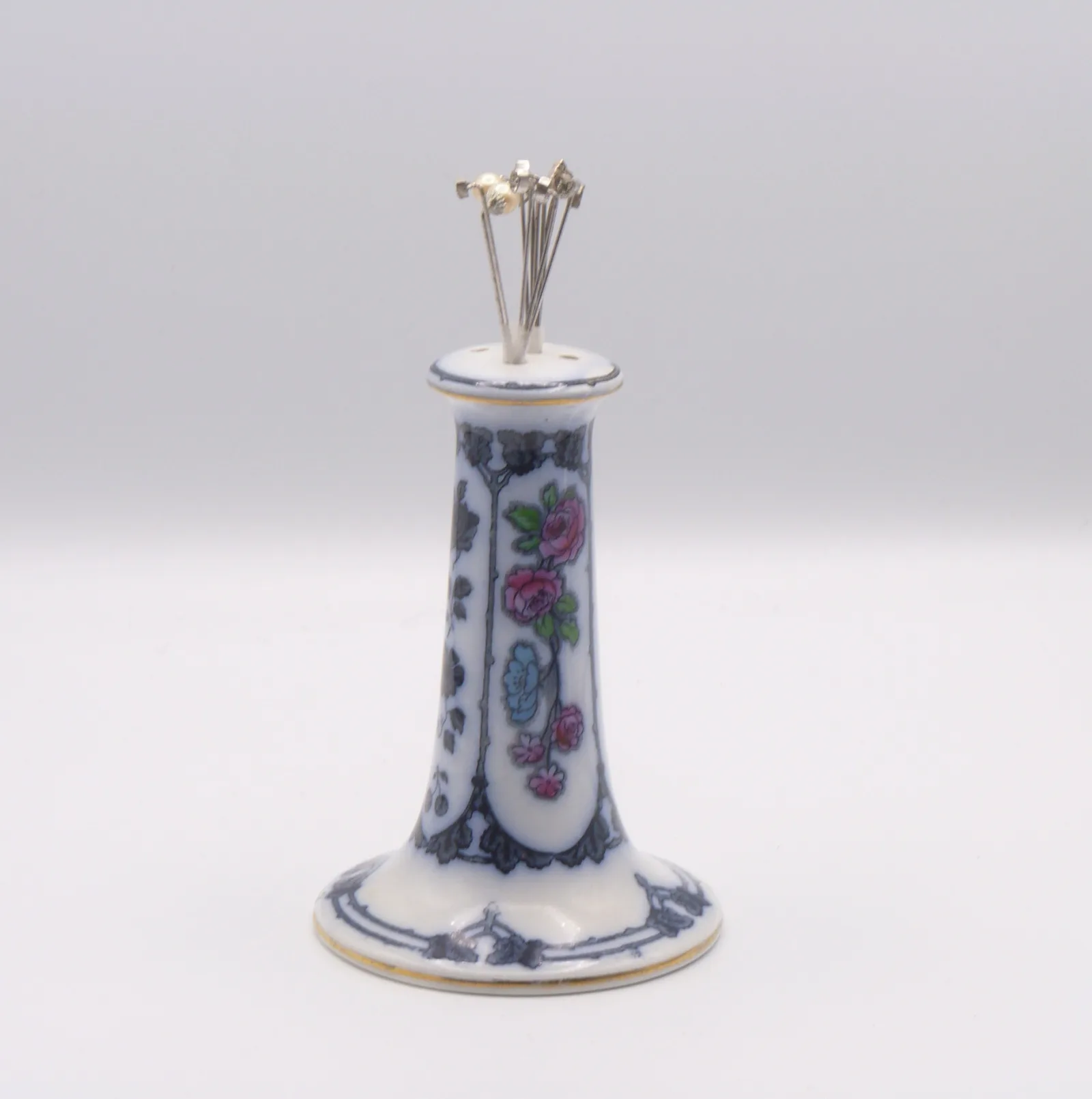 4 Pieces Polychrome – Ring Tree, Toothbrush Vase, Hat Pin Holder, Covered Pot - Image 6