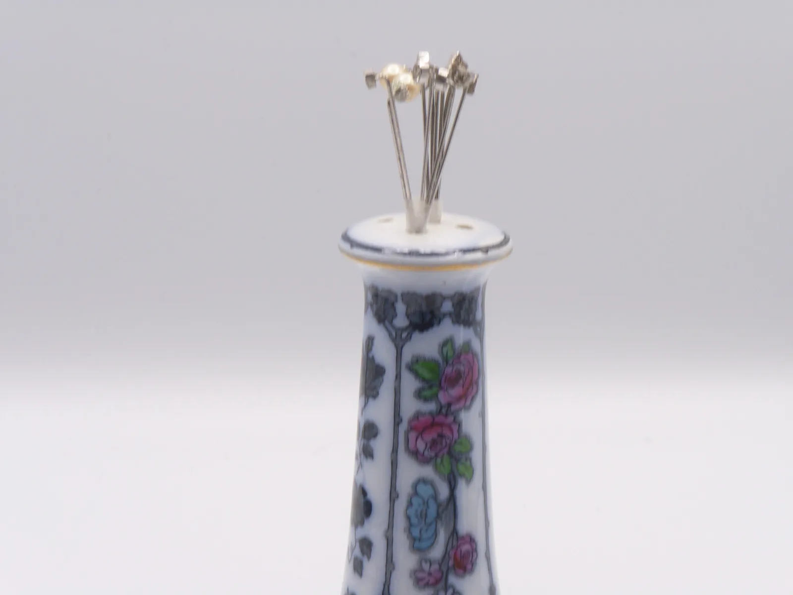 4 Pieces Polychrome – Ring Tree, Toothbrush Vase, Hat Pin Holder, Covered Pot - Image 5