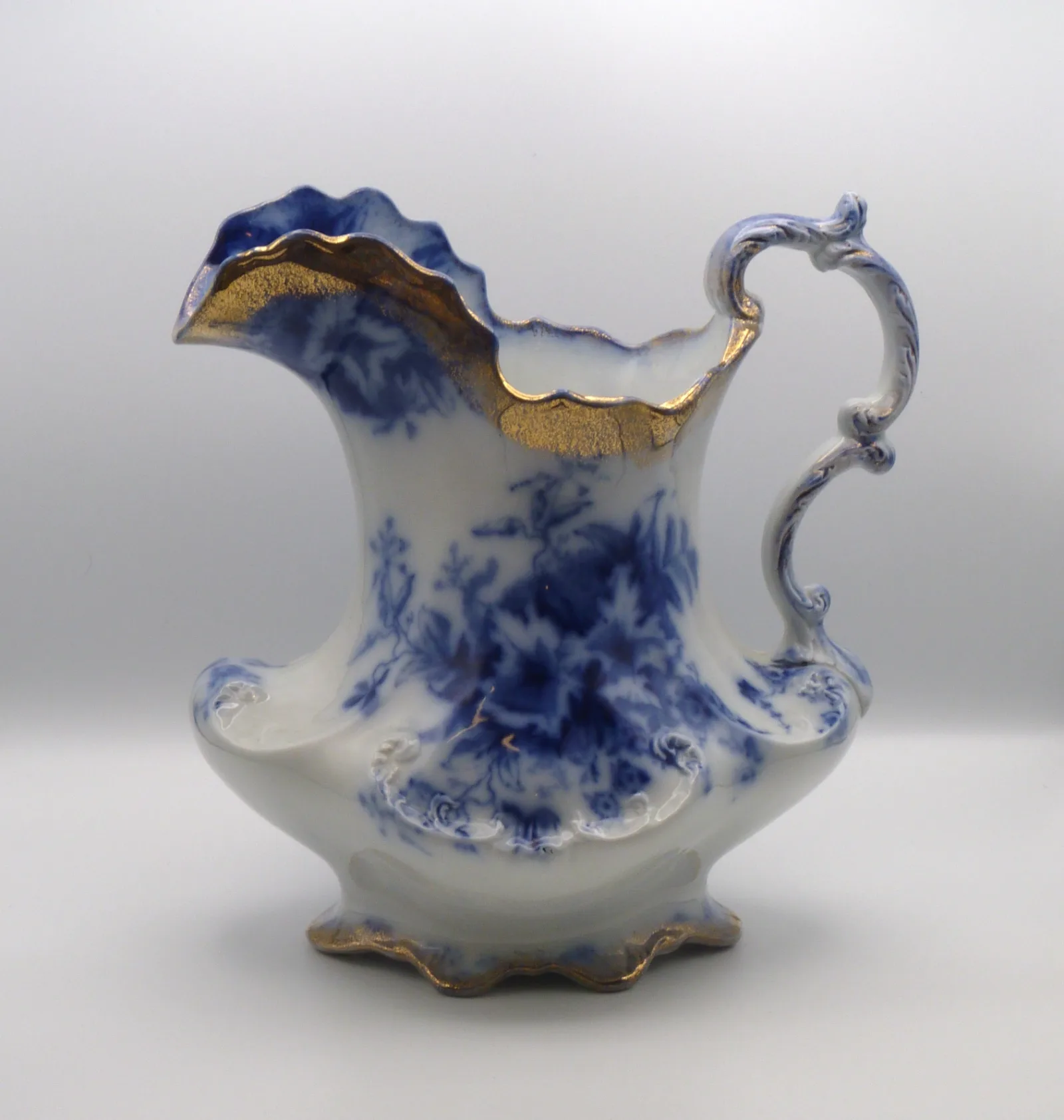 Flow Blue with Gold Sponged Rims - Wash Jug and Bowl - Grindley - - Image 4