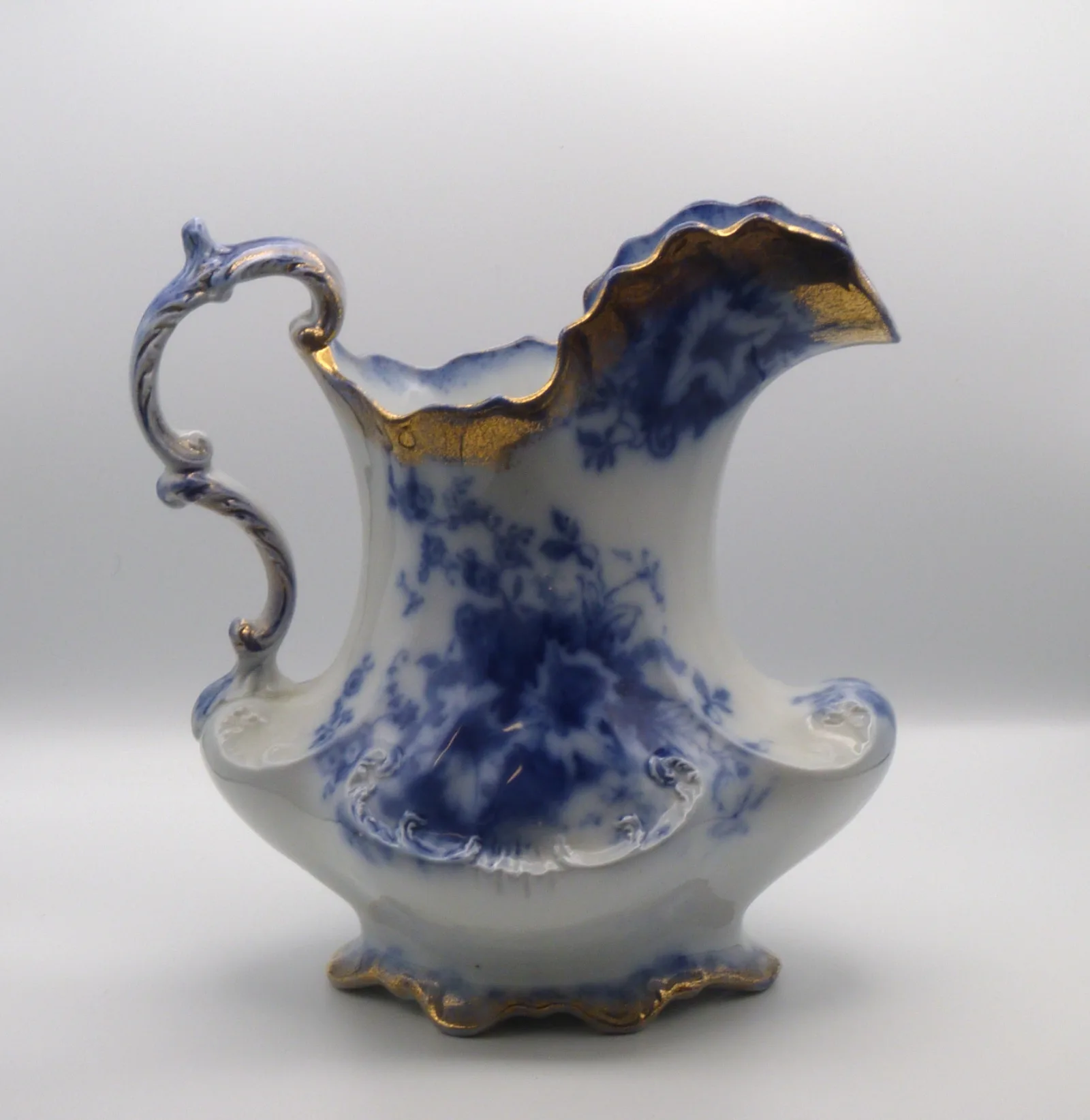 Flow Blue with Gold Sponged Rims - Wash Jug and Bowl - Grindley - - Image 6