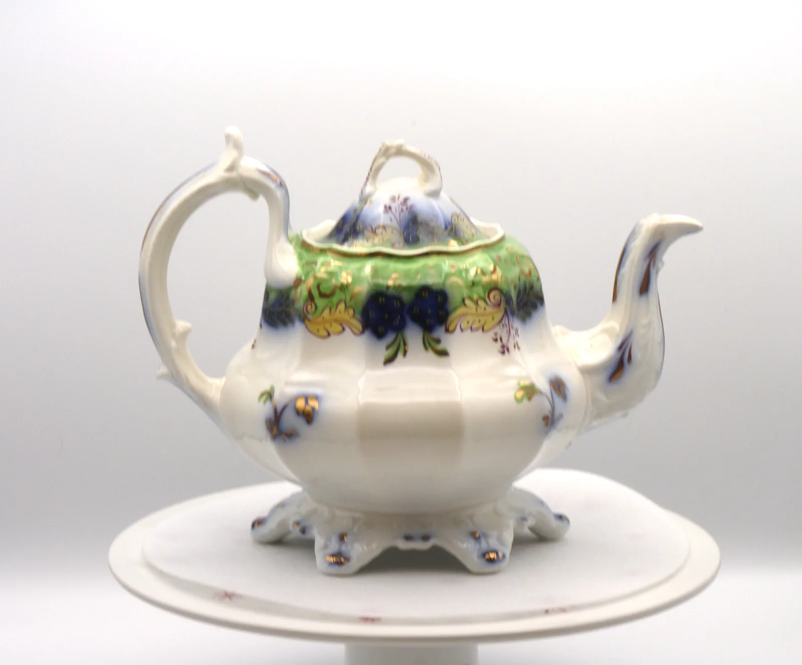 Flow Blue  and Green Ground Teapot – Gaudy Welsh