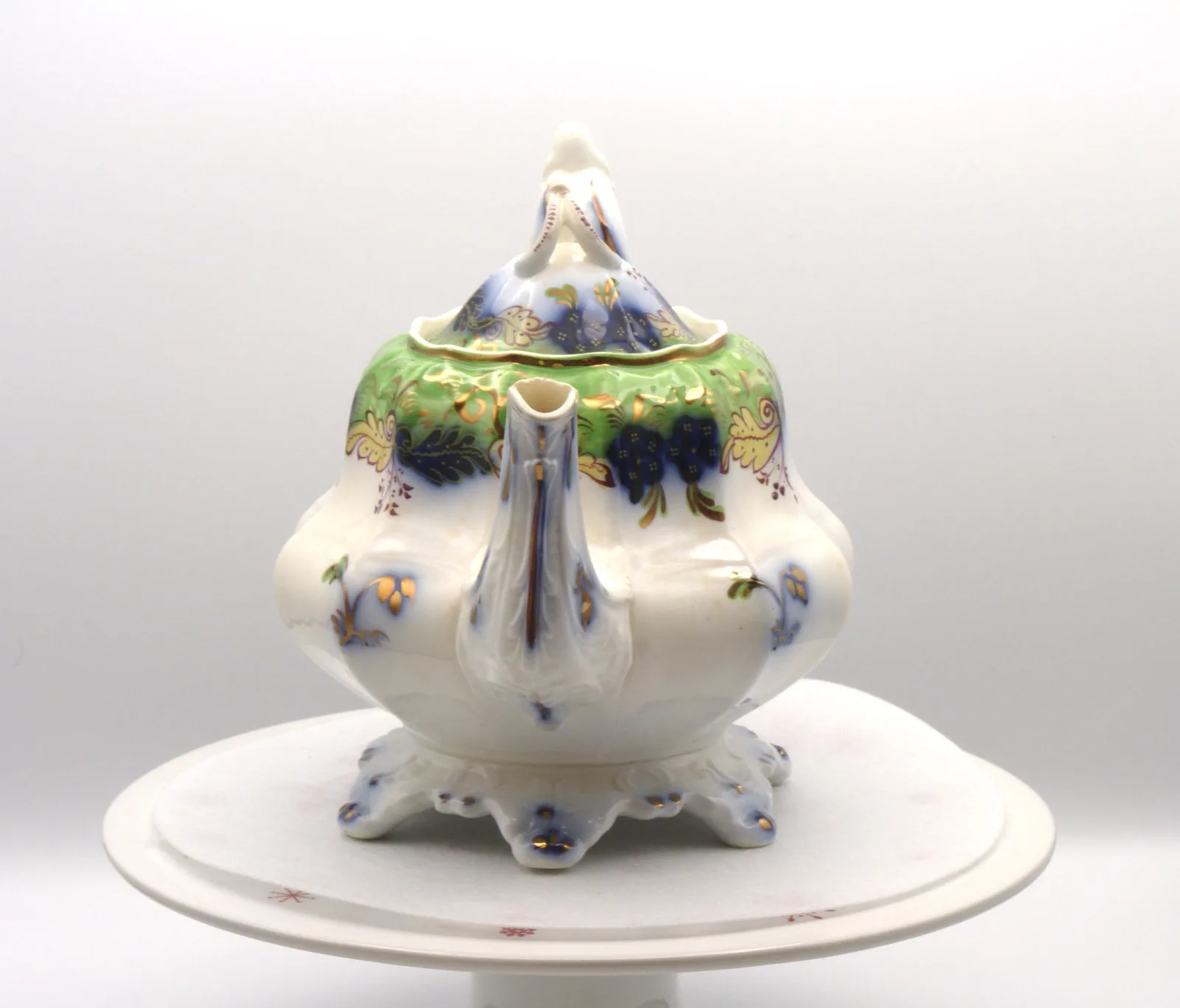 Flow Blue  and Green Ground Teapot – Gaudy Welsh - Image 2