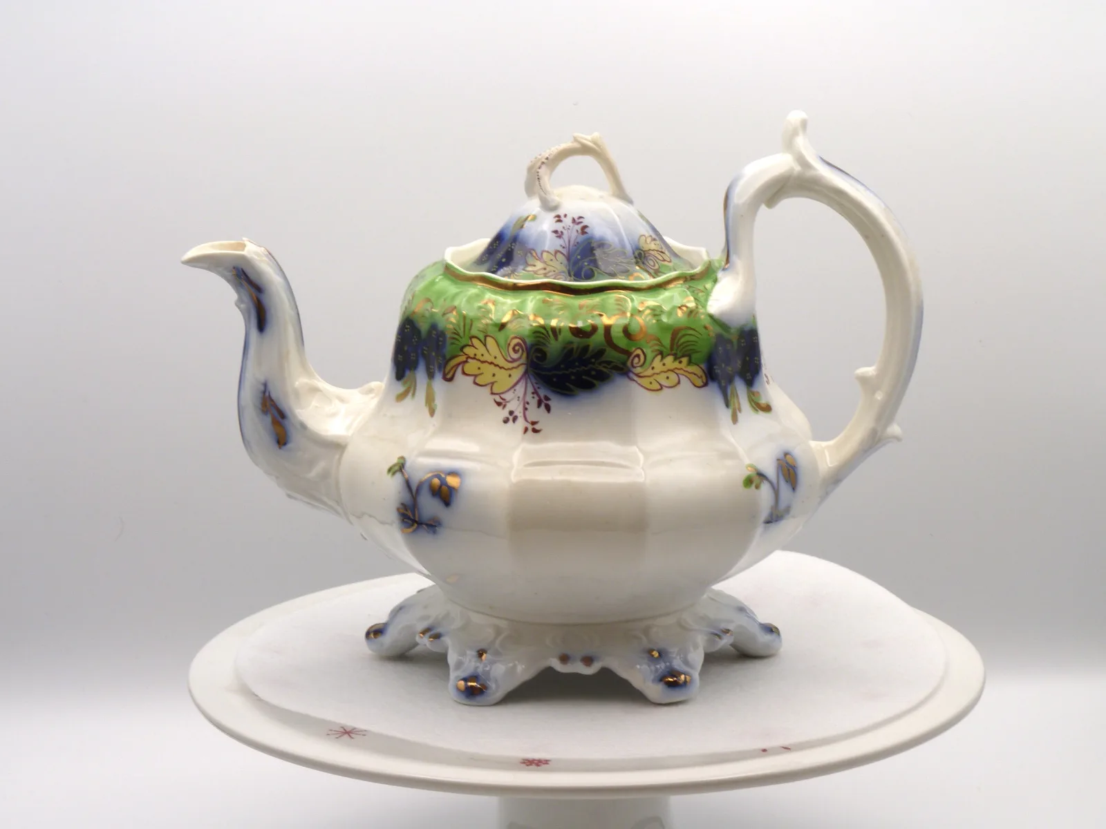 Flow Blue  and Green Ground Teapot – Gaudy Welsh - Image 3
