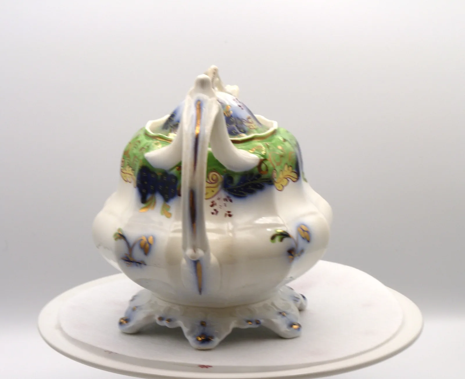 Flow Blue  and Green Ground Teapot – Gaudy Welsh - Image 4