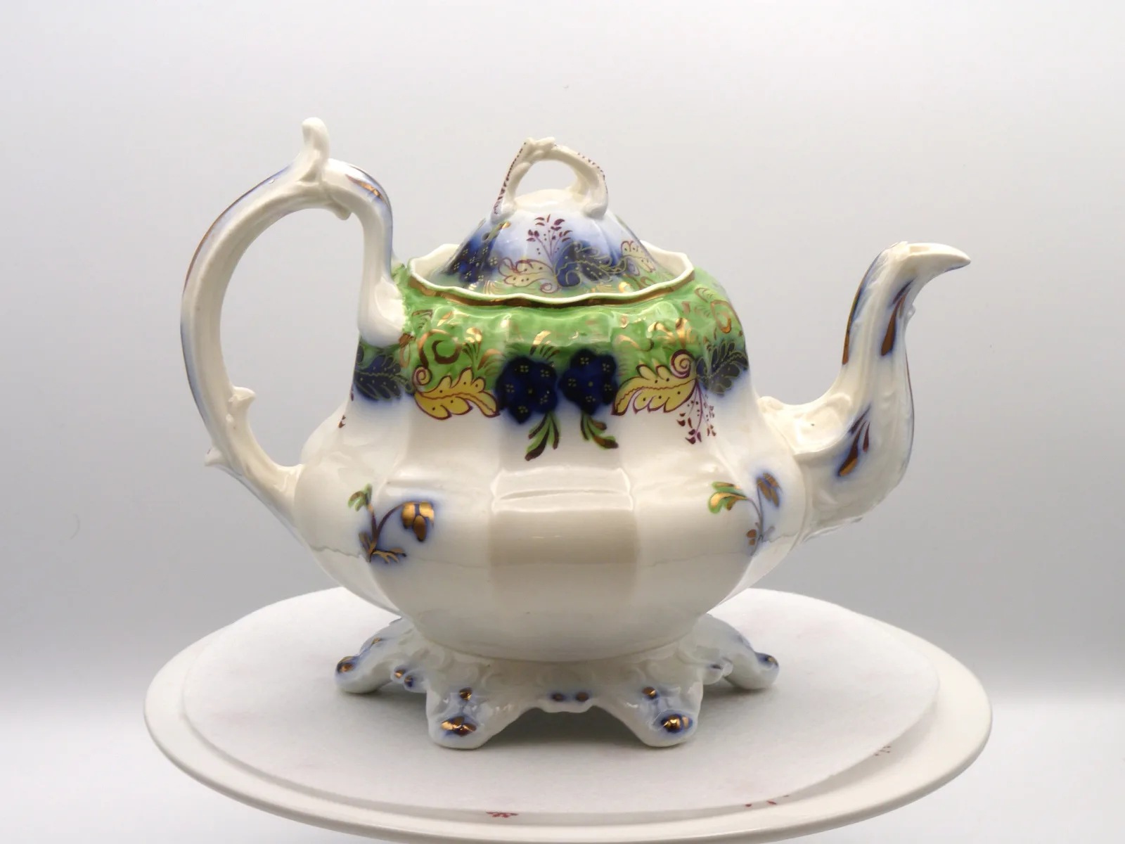 Flow Blue  and Green Ground Teapot – Gaudy Welsh - Image 5