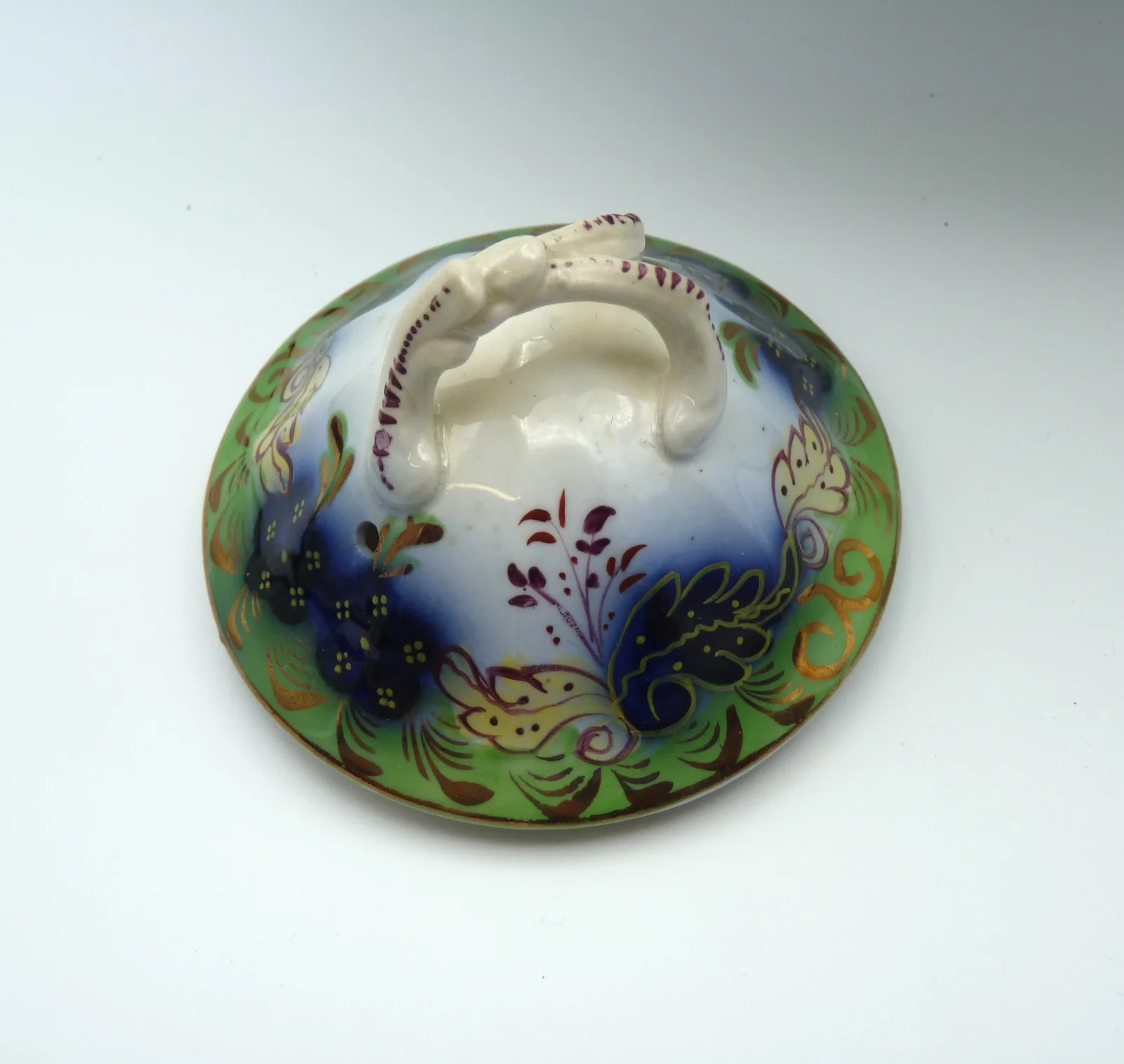 Flow Blue  and Green Ground Teapot – Gaudy Welsh - Image 8