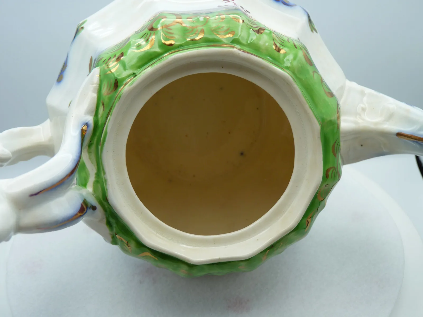 Flow Blue  and Green Ground Teapot – Gaudy Welsh - Image 9